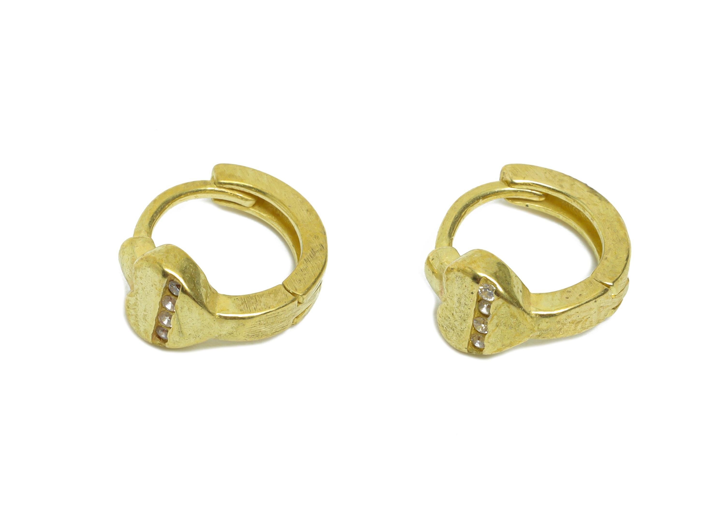 Brass CZ Huggie Hoop Earrings - Raw Brass Everyday Heart Zircon Earrings - Minimalist Brass Huggie Hoop Clasps - 12x10x5.88mm - PP11334