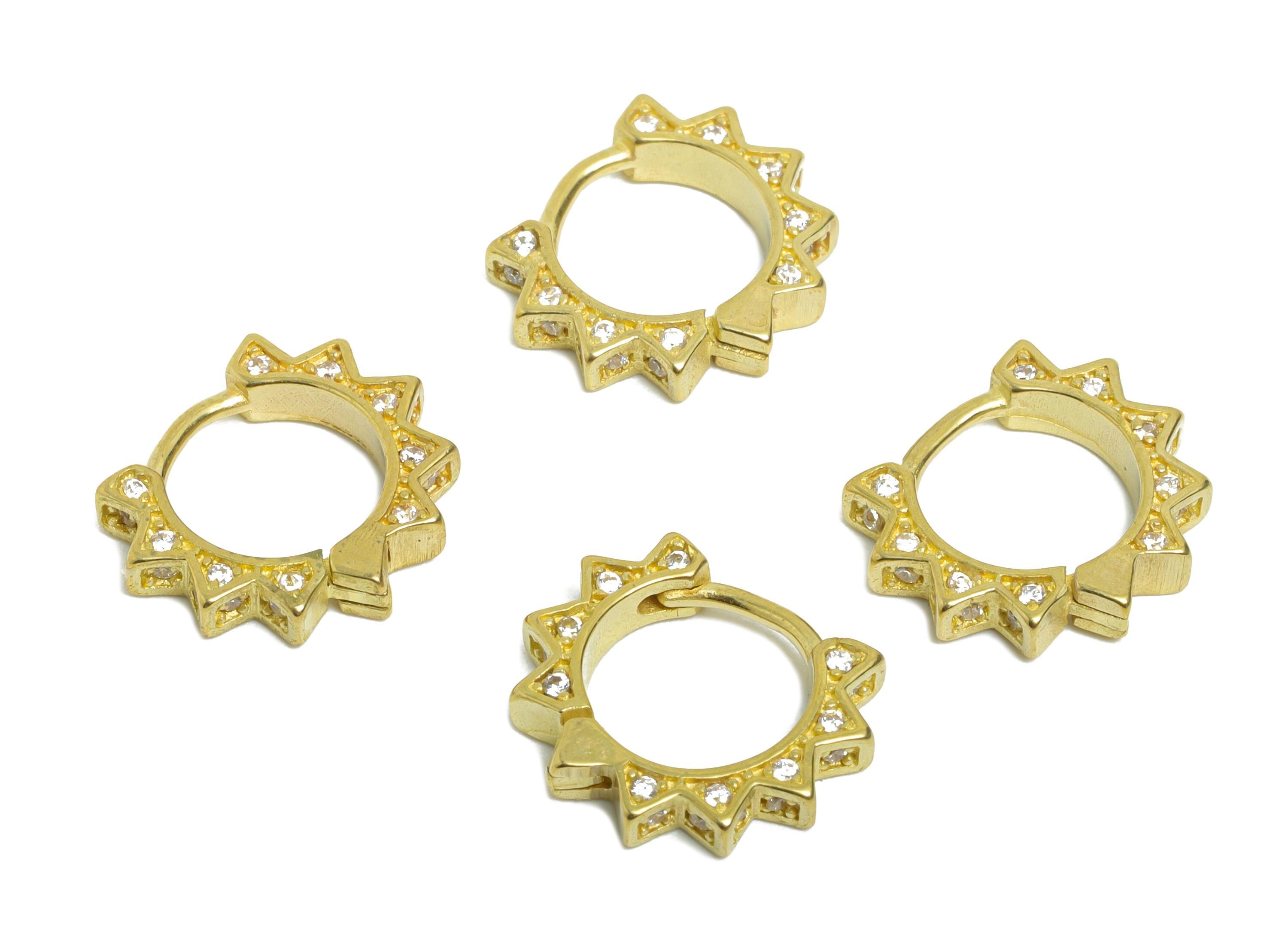 Brass CZ Floral Huggie Hoop Earring - Raw Brass Zircon Hoop Earring - Sunshine Huggie Hoop Clasp - Everyday Wear - 13x11x2.73mm - PP11289 - DOMEDBAZAAR