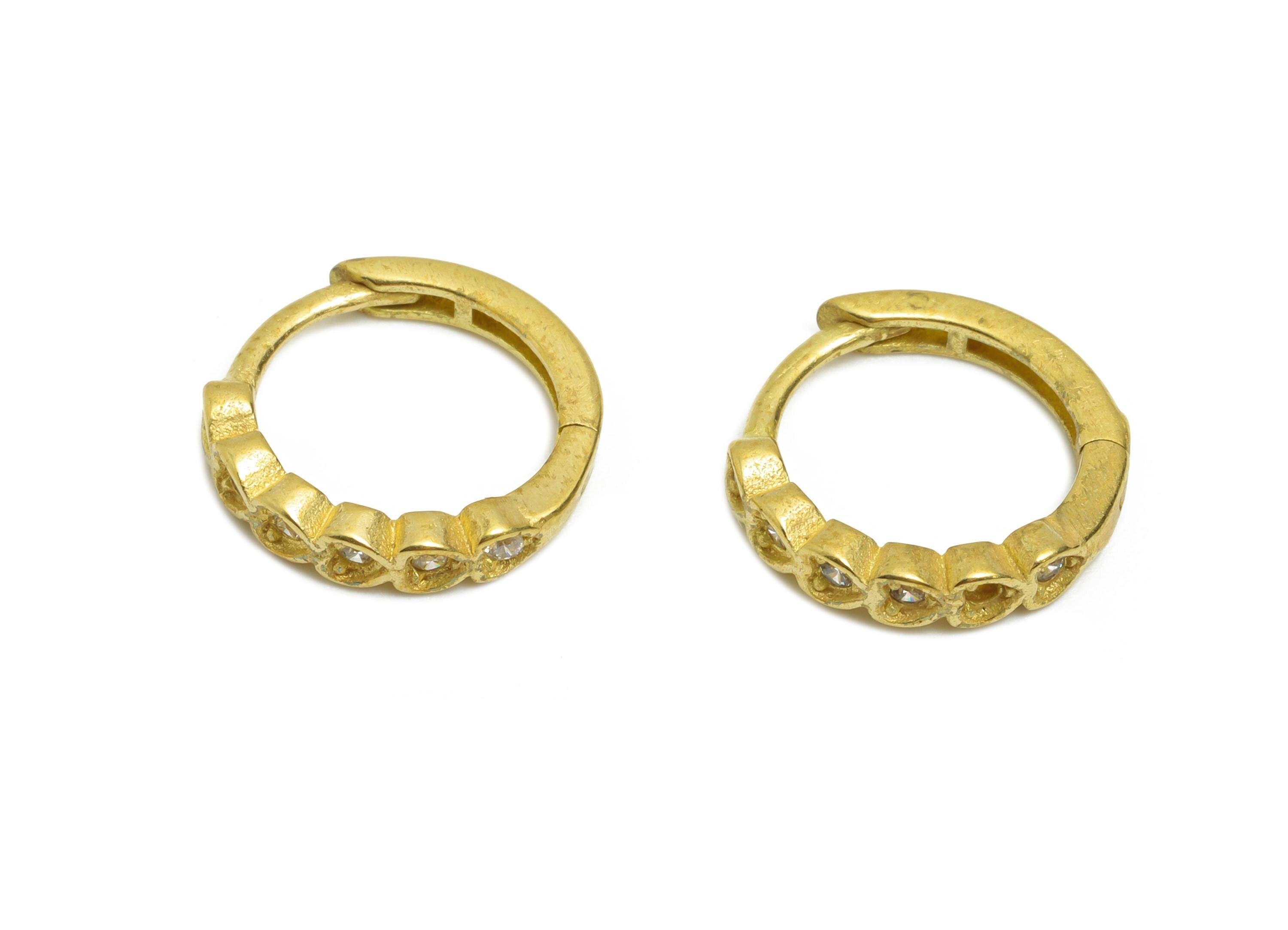 Brass CZ Huggie Hoop Earring - Raw Brass Beaded Zircon Hoop Earring - Dainty Huggie Hoop Clasp - Jewelry Finding - 11.22x10x2.35mm- PP11296 - DOMEDBAZAAR