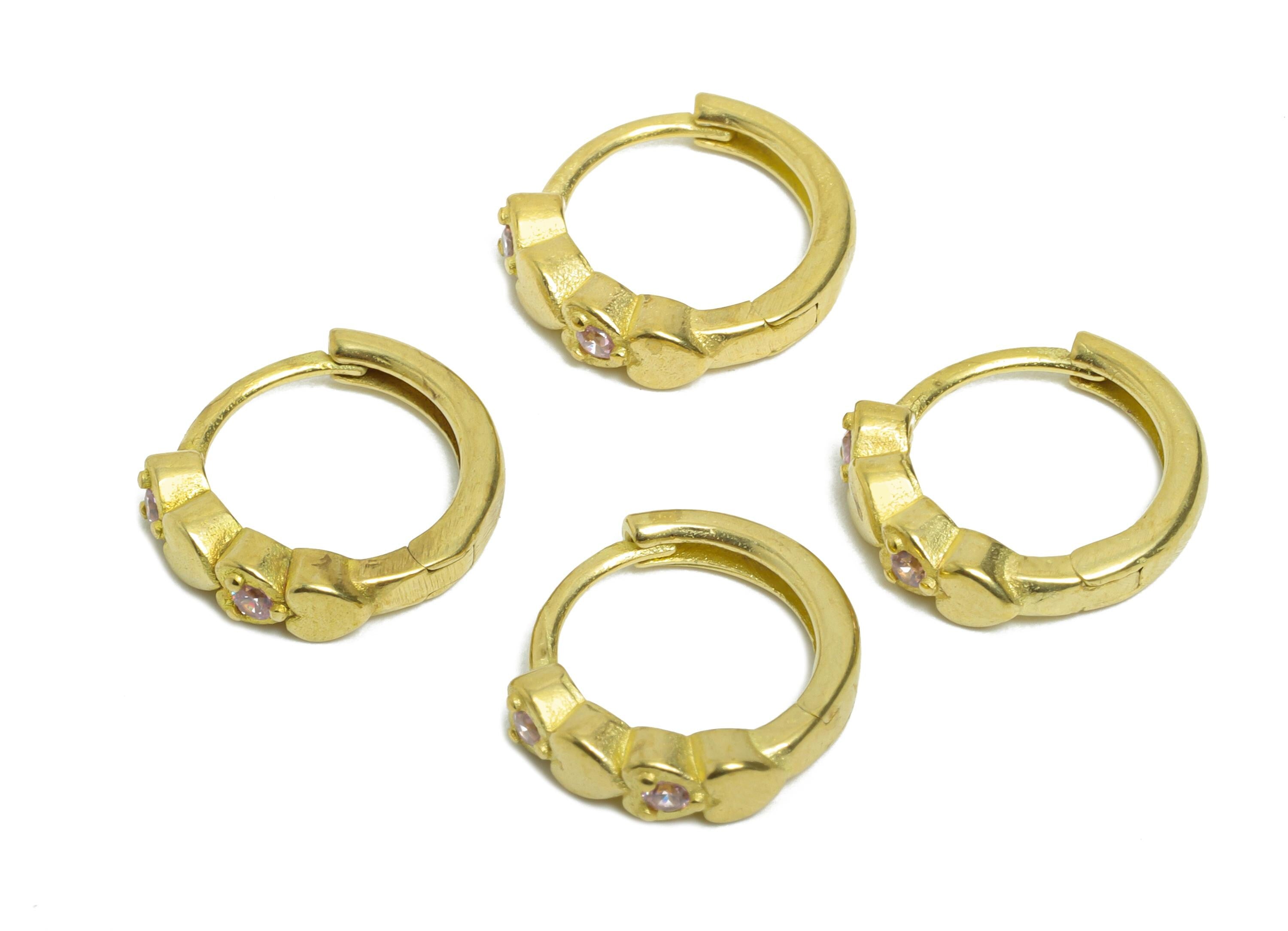 Brass CZ Heart Huggie Hoop Earring - Mini Raw Brass Heart Bead Zircon Earring - Simple Hoop Clasp - Earring Finding - 13x12x3.37mm - PP11319 - DOMEDBAZAAR