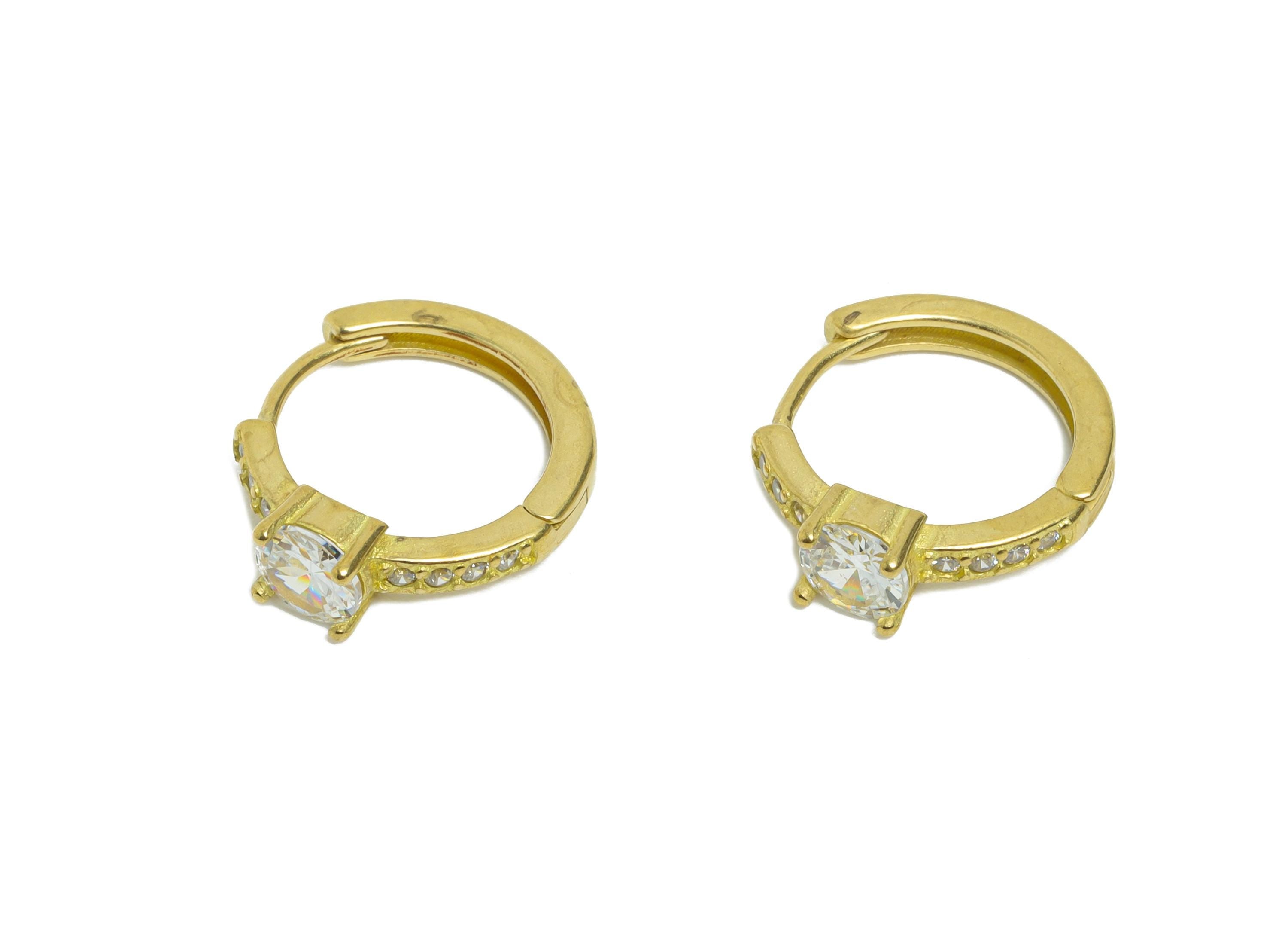 Brass CZ Huggie Hoop Earring - Raw Brass Ring Cubic Zircon Hoop Earring - Brass Huggie Hoop Clasp - Everyday Wear - 15.4x13.71x4mm - PP11297 - DOMEDBAZAAR