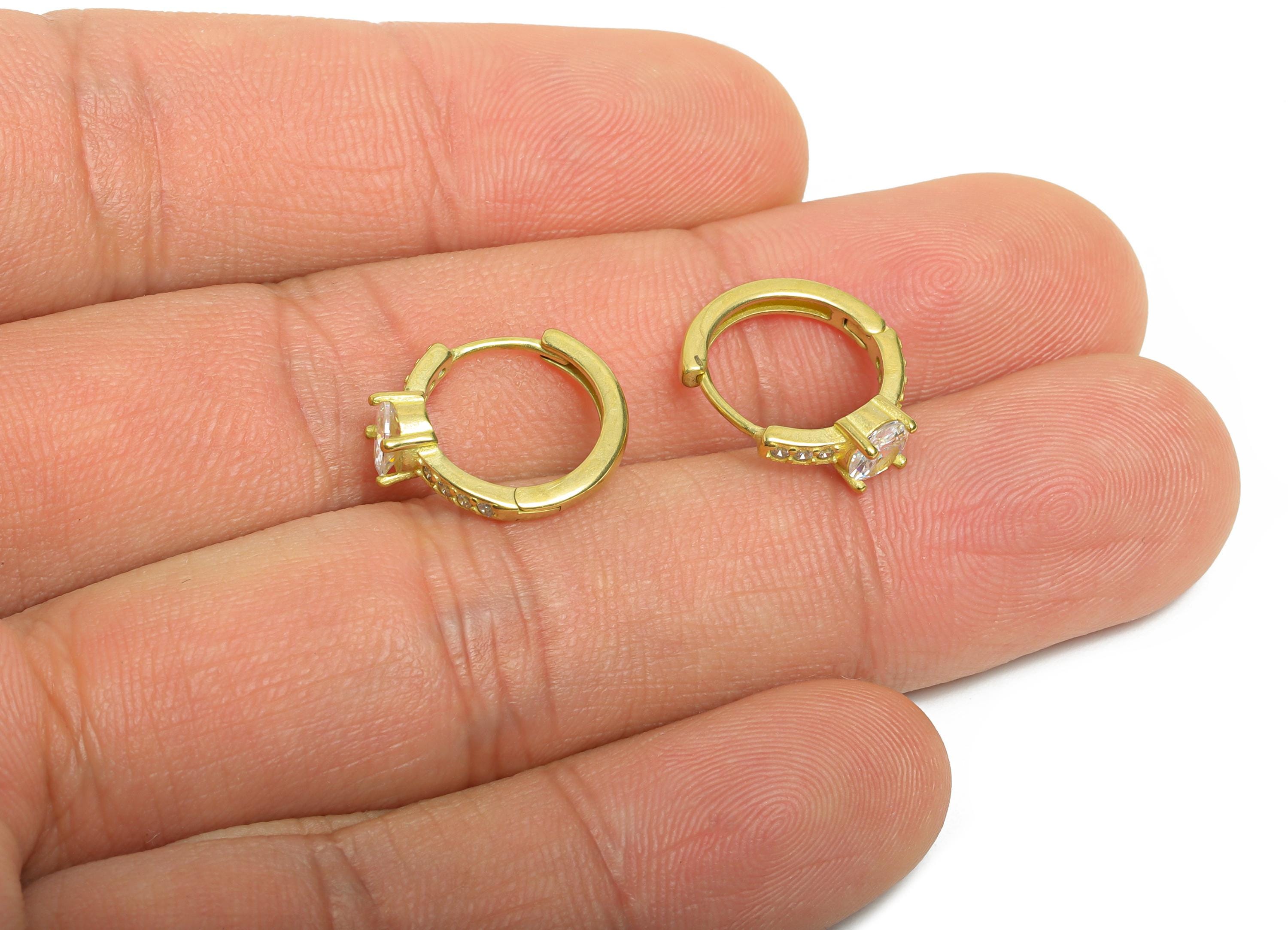 Brass CZ Huggie Hoop Earring - Raw Brass Ring Cubic Zircon Hoop Earring - Brass Huggie Hoop Clasp - Everyday Wear - 15.4x13.71x4mm - PP11297 - DOMEDBAZAAR