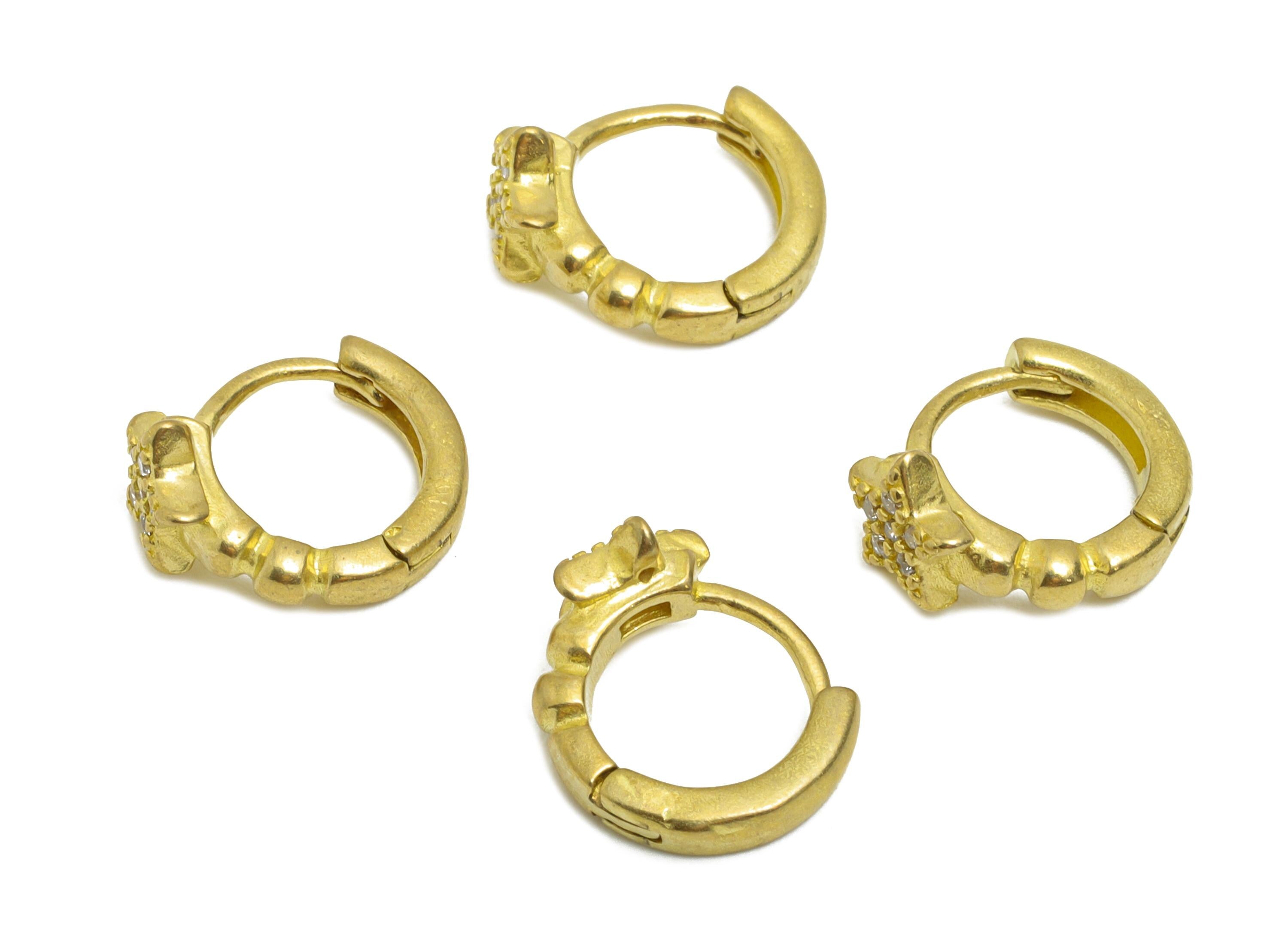Brass CZ Star Huggie Hoop Earrings - Raw Brass Dainty Cubic Zircon Earrings - Classic Huggie Hoop - Everyday Wear - 10x9x5mm - PP11278 - DOMEDBAZAAR