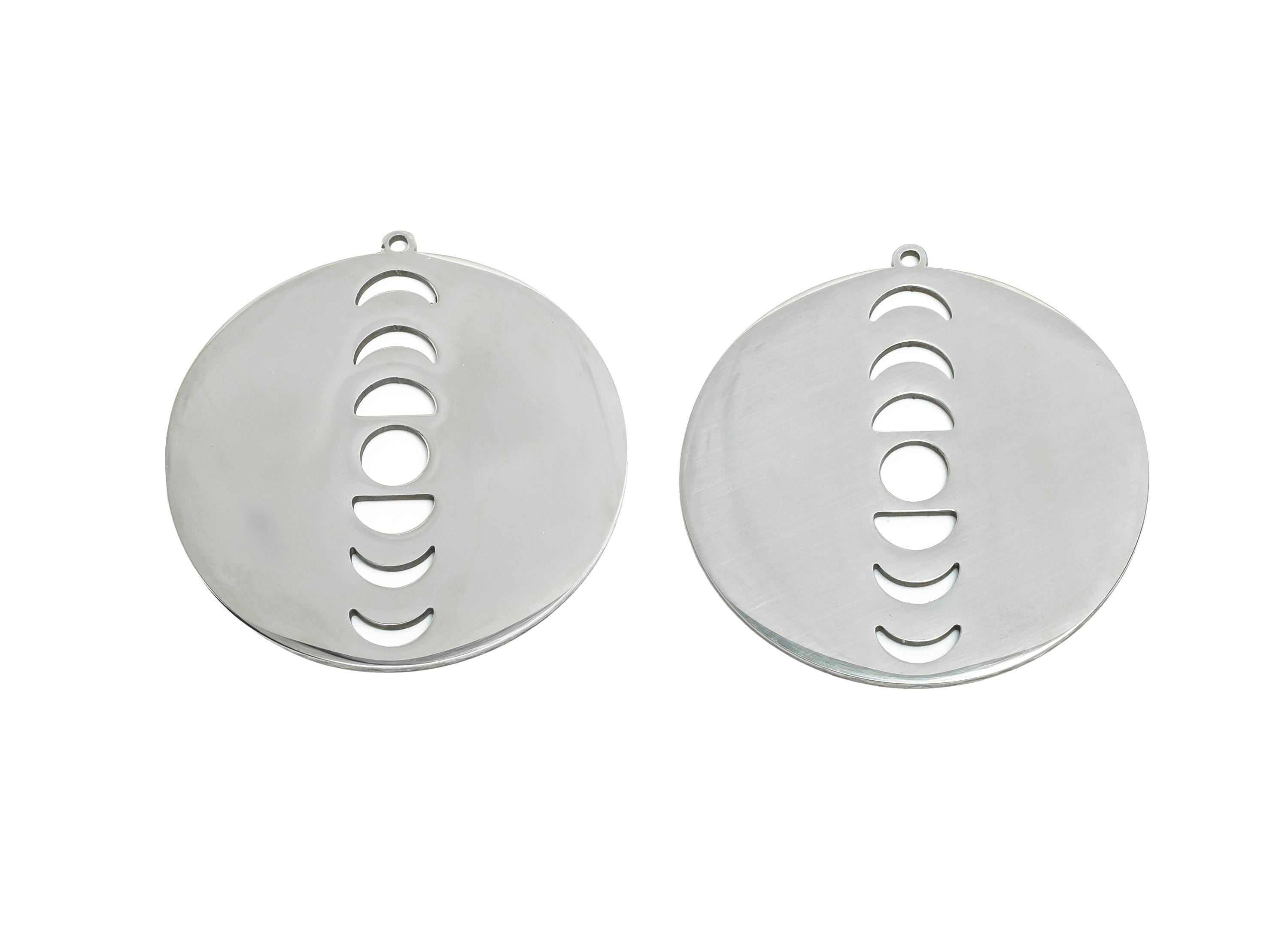 Lunar Phase Pendant - Celestial Moon Jewelry Charm - Full Moon Metal Pendant - Silver Color Celestial Jewelry - 33x31x0.98mm - SS2598 - DOMEDBAZAAR