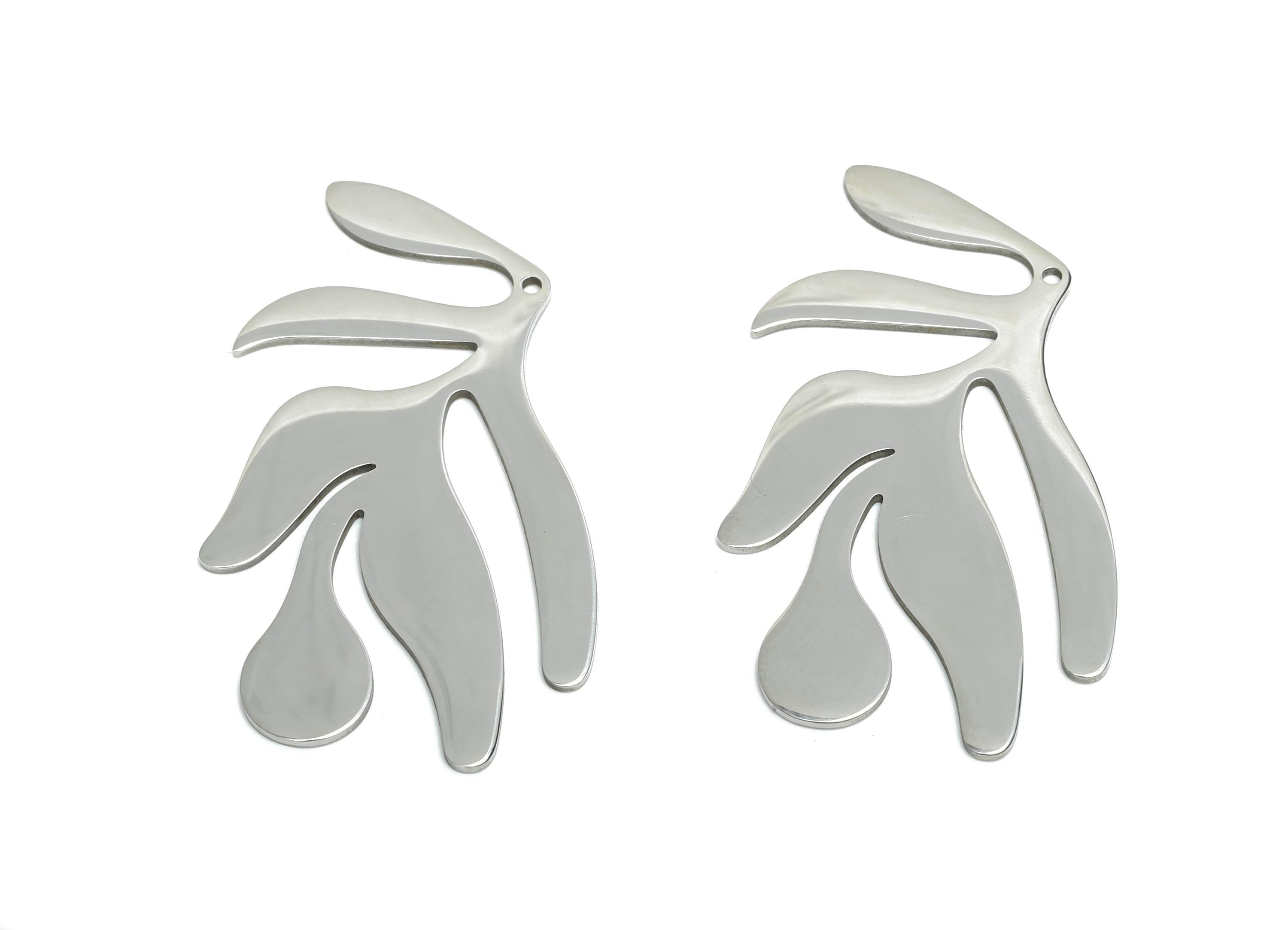 Stainless Steel Leaf Pendant - Steel Botanical Charm - Steel Natural Leaf Pendant - Silver Color Modern Jewelry - 39x24x0.98mm - SS2622