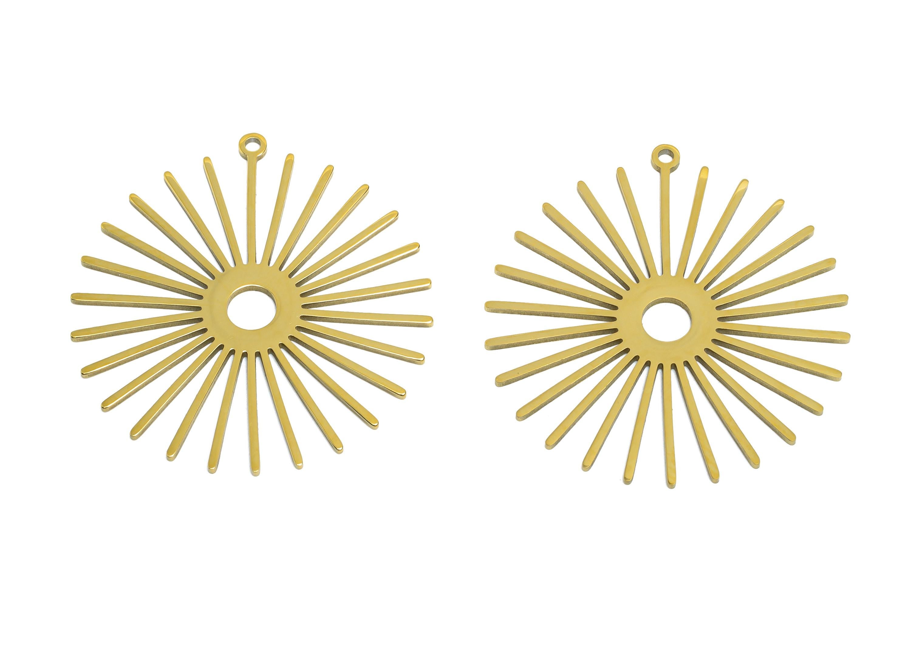 Stainless Steel Sun Charm - Geometric Sunray Connector - Modern Sunburst Jewelry Making - 18k Vacuum Gold Plating - 31x29x0.98mm - SS2621G