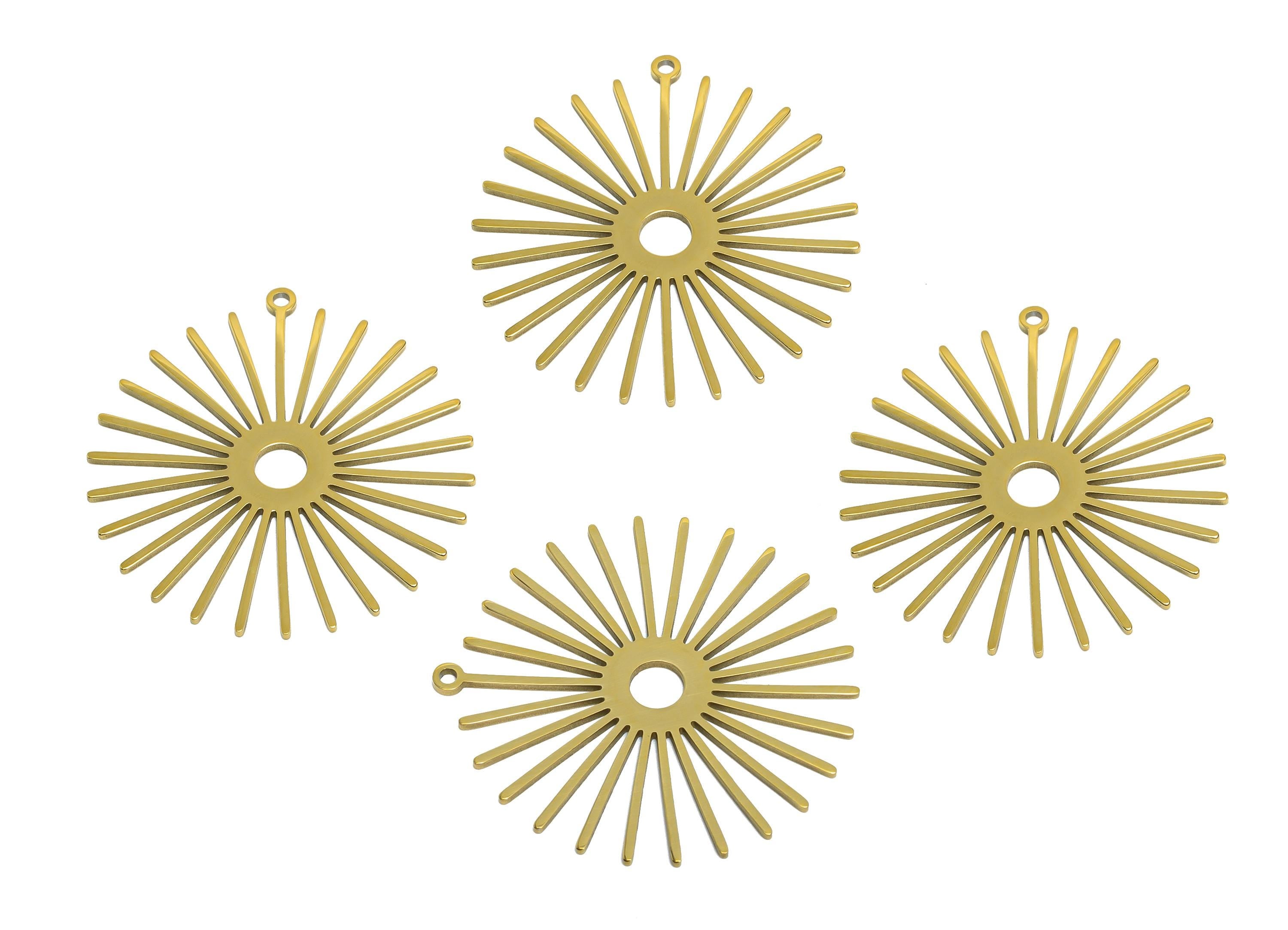 Stainless Steel Sun Charm - Geometric Sunray Connector - Modern Sunburst Jewelry Making - 18k Vacuum Gold Plating - 31x29x0.98mm - SS2621G