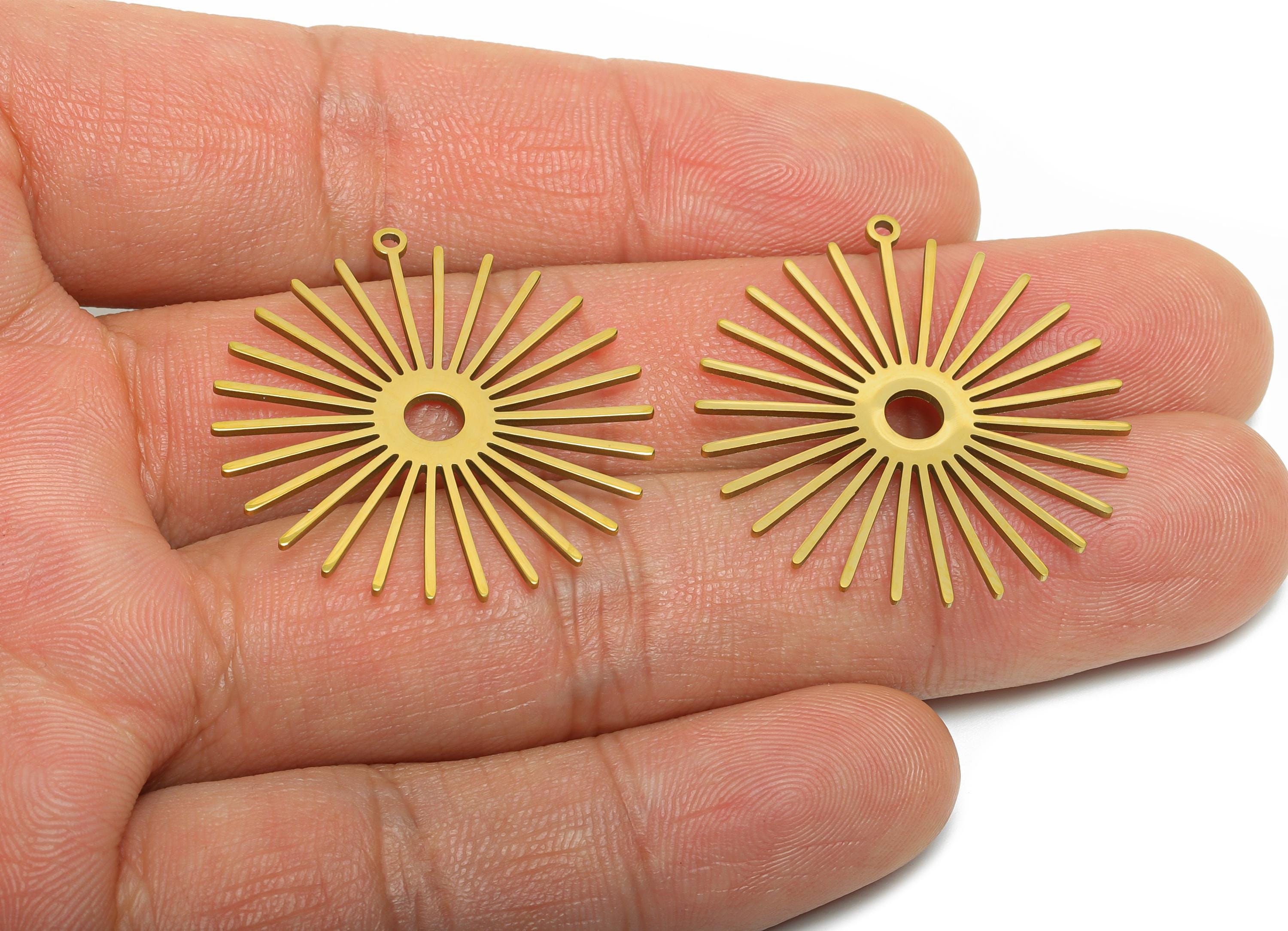 Stainless Steel Sun Charm - Geometric Sunray Connector - Modern Sunburst Jewelry Making - 18k Vacuum Gold Plating - 31x29x0.98mm - SS2621G
