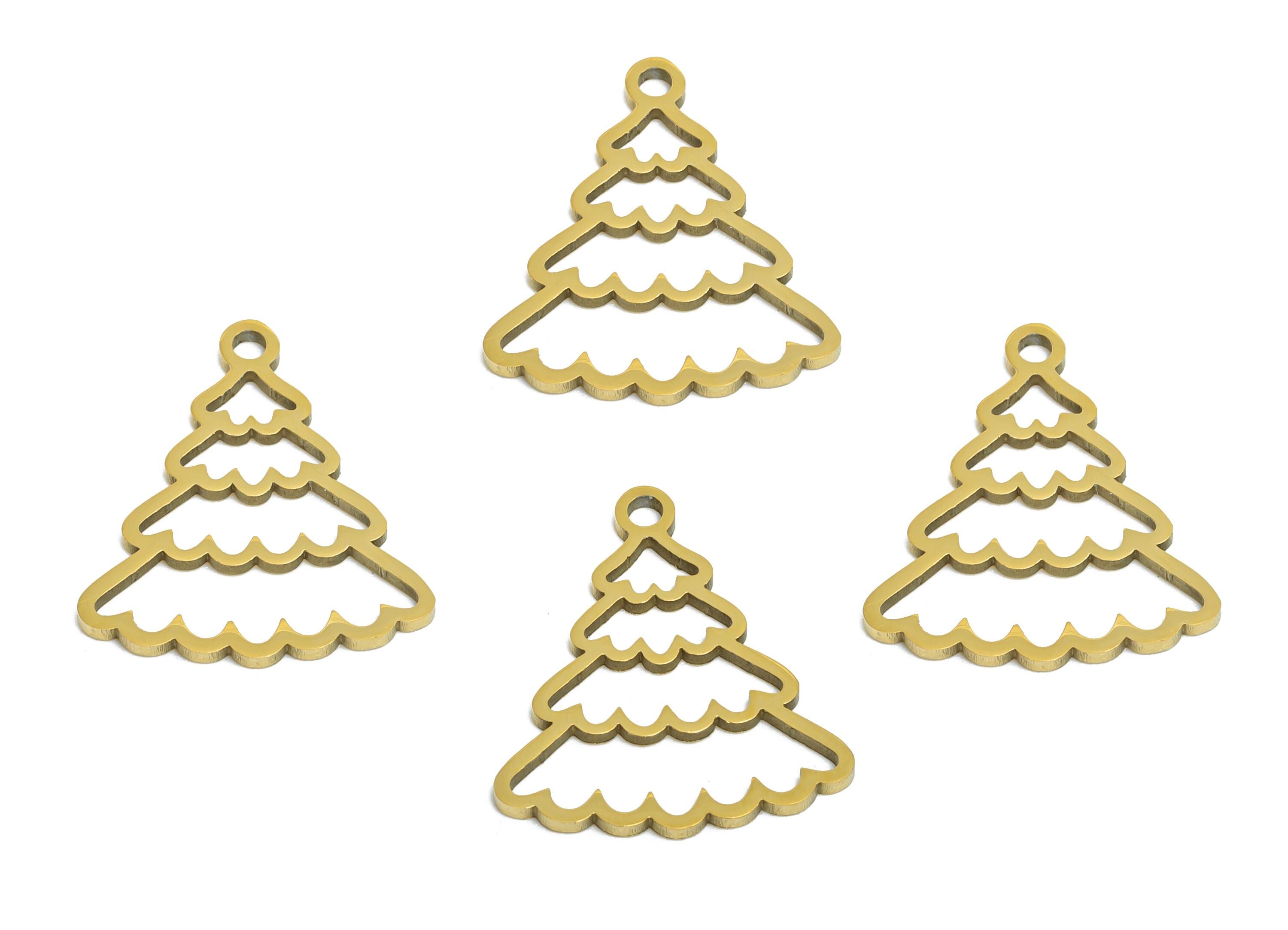 Christmas Tree Charms - Steel Christmas Gift Charms - Winter Holiday Necklace Component - 18K Real Vacuum Plated - 14.8x13x0.98mm - SS2371G - DOMEDBAZAAR