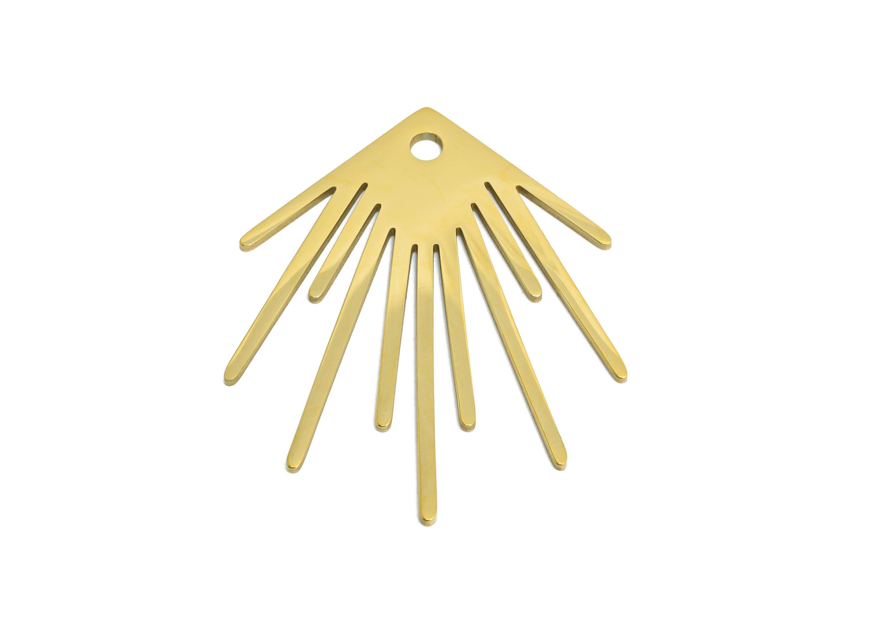 Steel Sunburst Pendant - Steel Radiant Sun Charm - Stainless Steel Sunburst Earring Charm - 18k Vacuum Gold Plating - 31x26x0.98mm - SS2614G