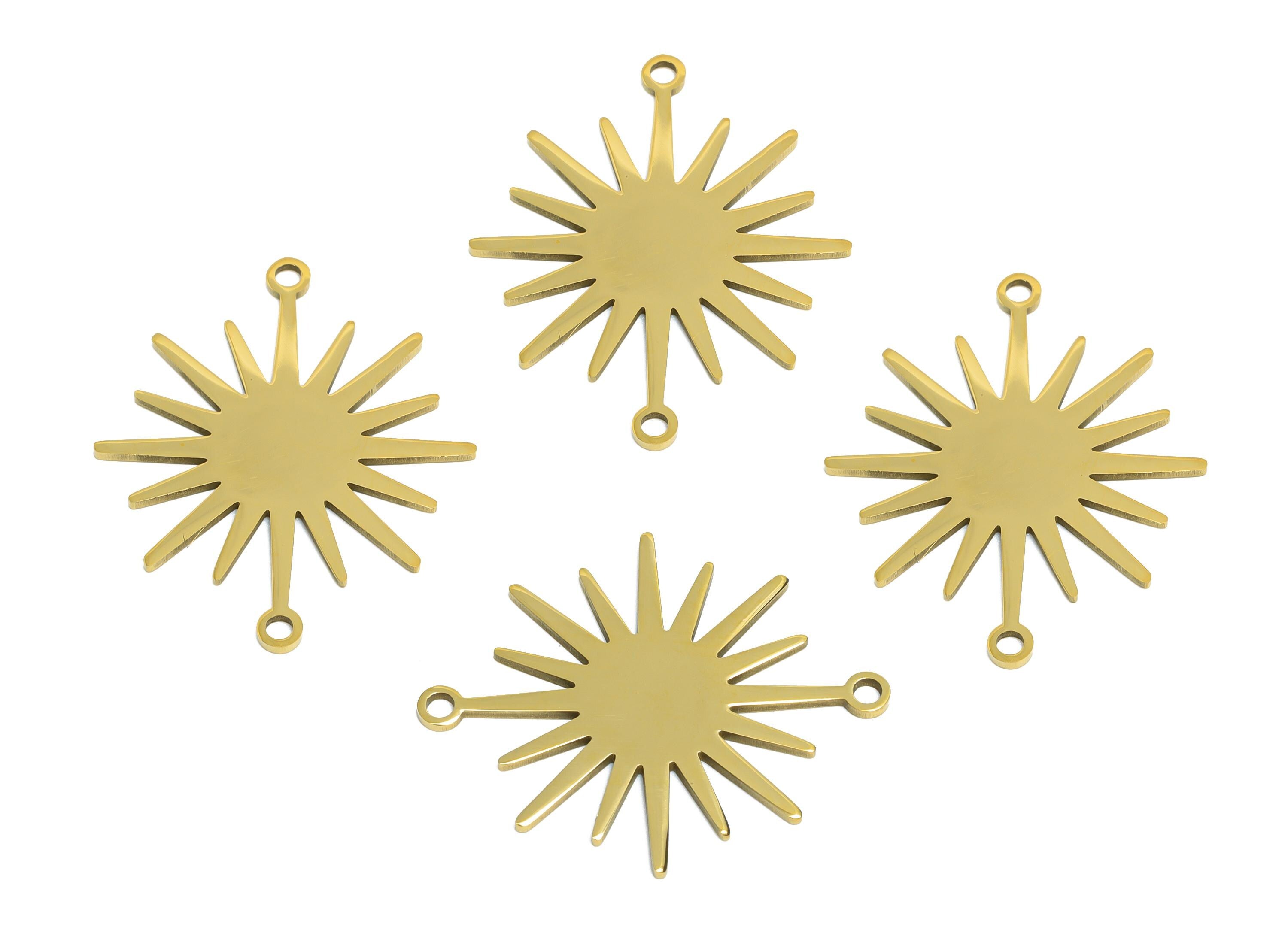 Steel Sun Connector - Boho Sun Necklace Connector - Celestial Sun Charm Jewelry Making - 18k Vacuum Gold Plating - 26x22x0.98mm - SS2611G - DOMEDBAZAAR