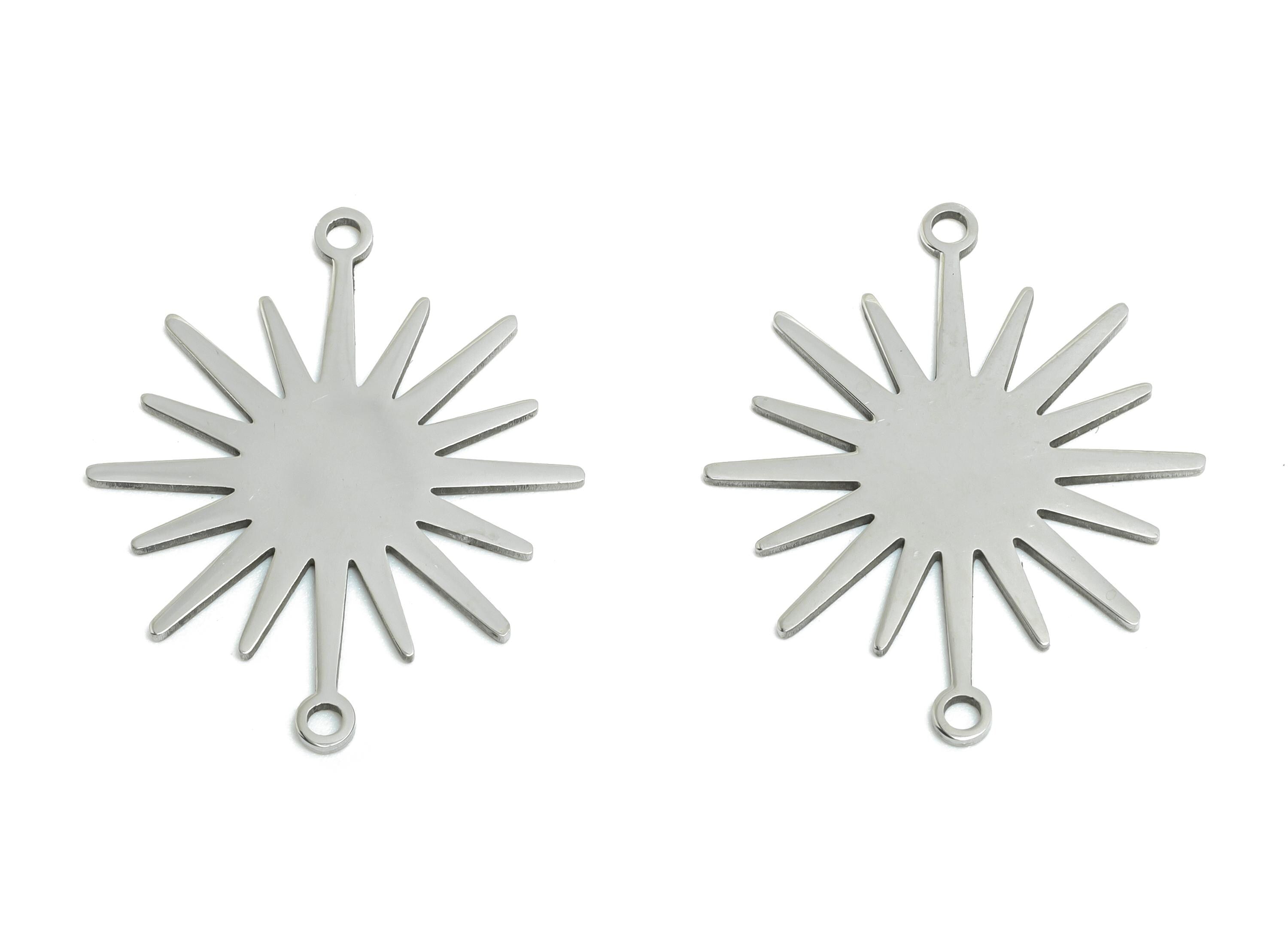 Steel Sunshine Connector - Stainless Steel Sunburst Charm - Geometric Sunburst Jewelry - Minimalist Starburst Pendant - 23x20x0.98mm- SS2611 - DOMEDBAZAAR