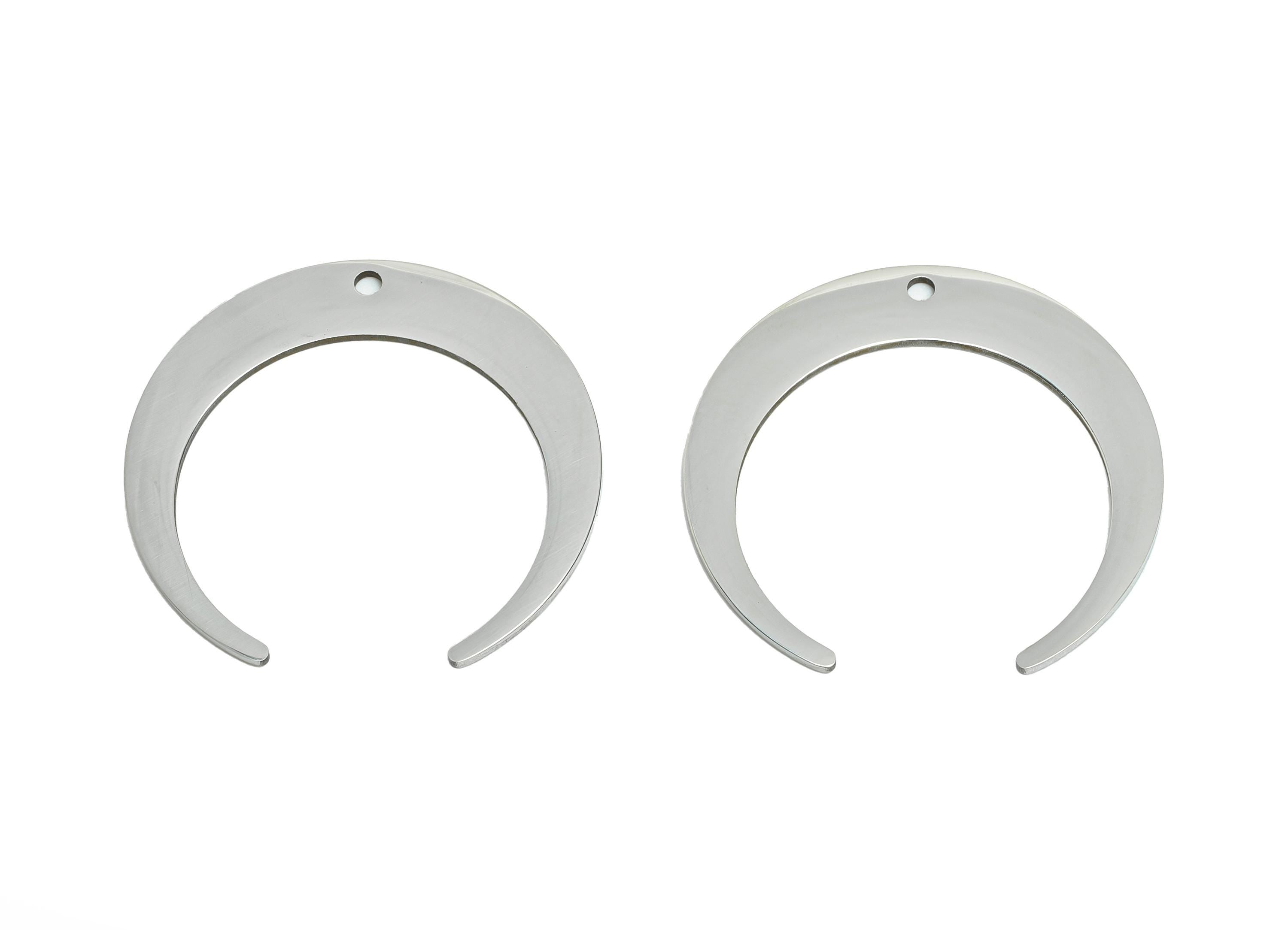 Stainless Steel Crescent Connector - Moon Jewelry Charm With Hole - Steel Moon Pendant - Celestial Jewelry - 27x25.77x0.98mm - SS2628 - DOMEDBAZAAR