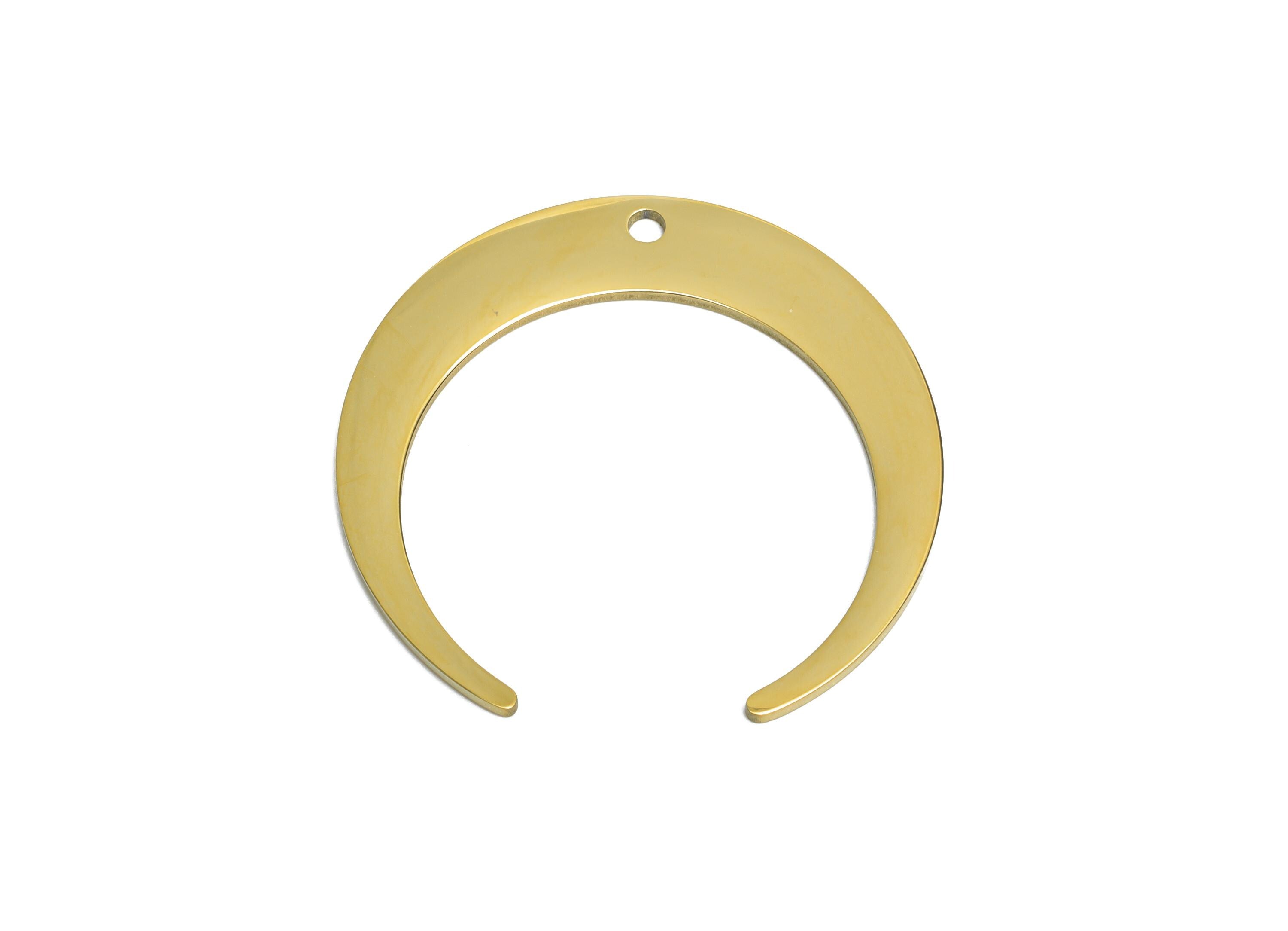 Stainless Steel Crescent Connector - Moon Jewelry Charm With  Hole - Steel Moon Pendant -  18k Vacuum Gold Plating - 27x25x0.98mm - SS2628G