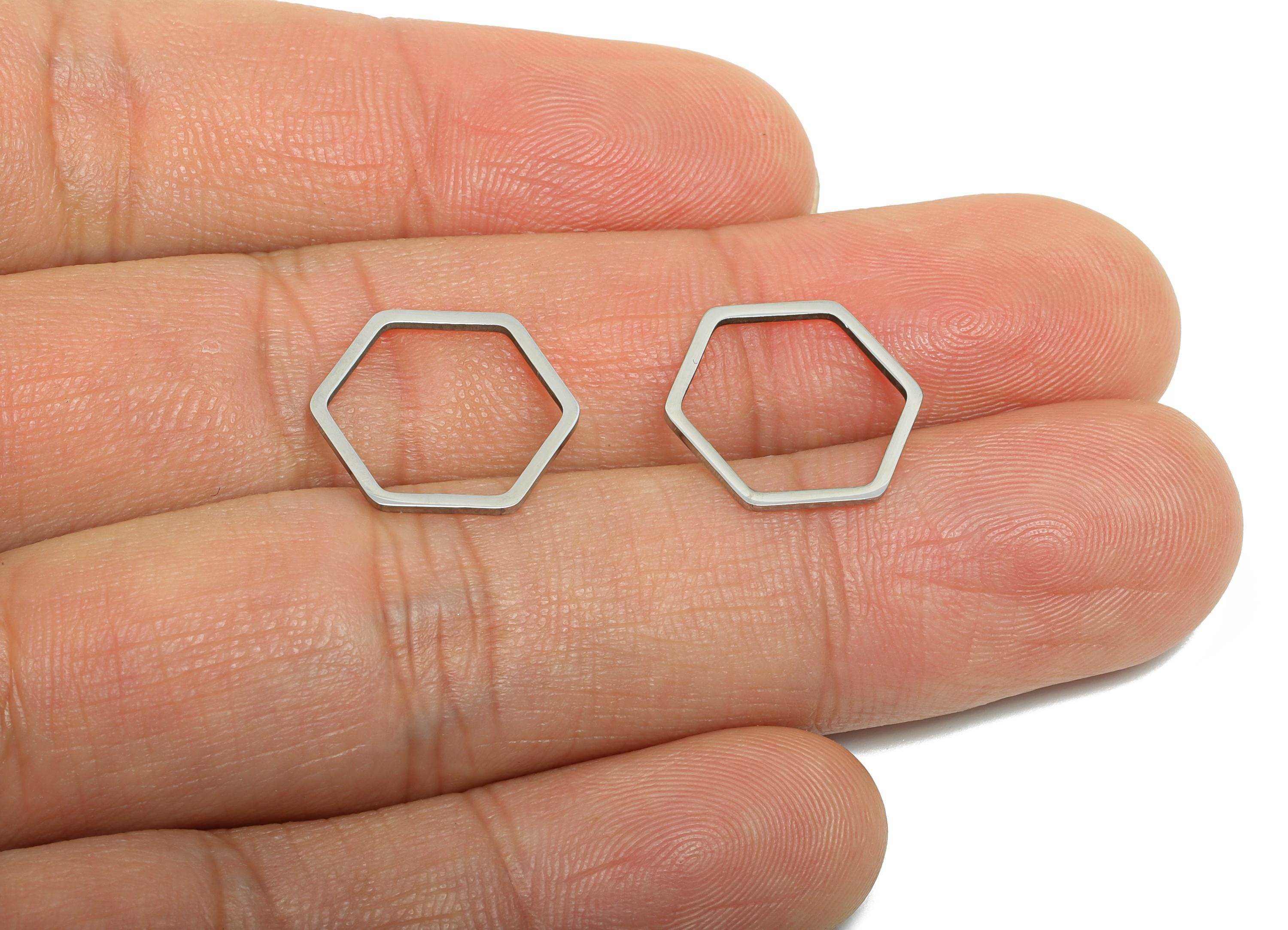 15mm Steel Hexagon Ring Earring Charm - Geometric Jewelry Connector for DIY Making - Lightweight Hollow Hexagon Charm -15x13.8x0.9mm -SS2682
