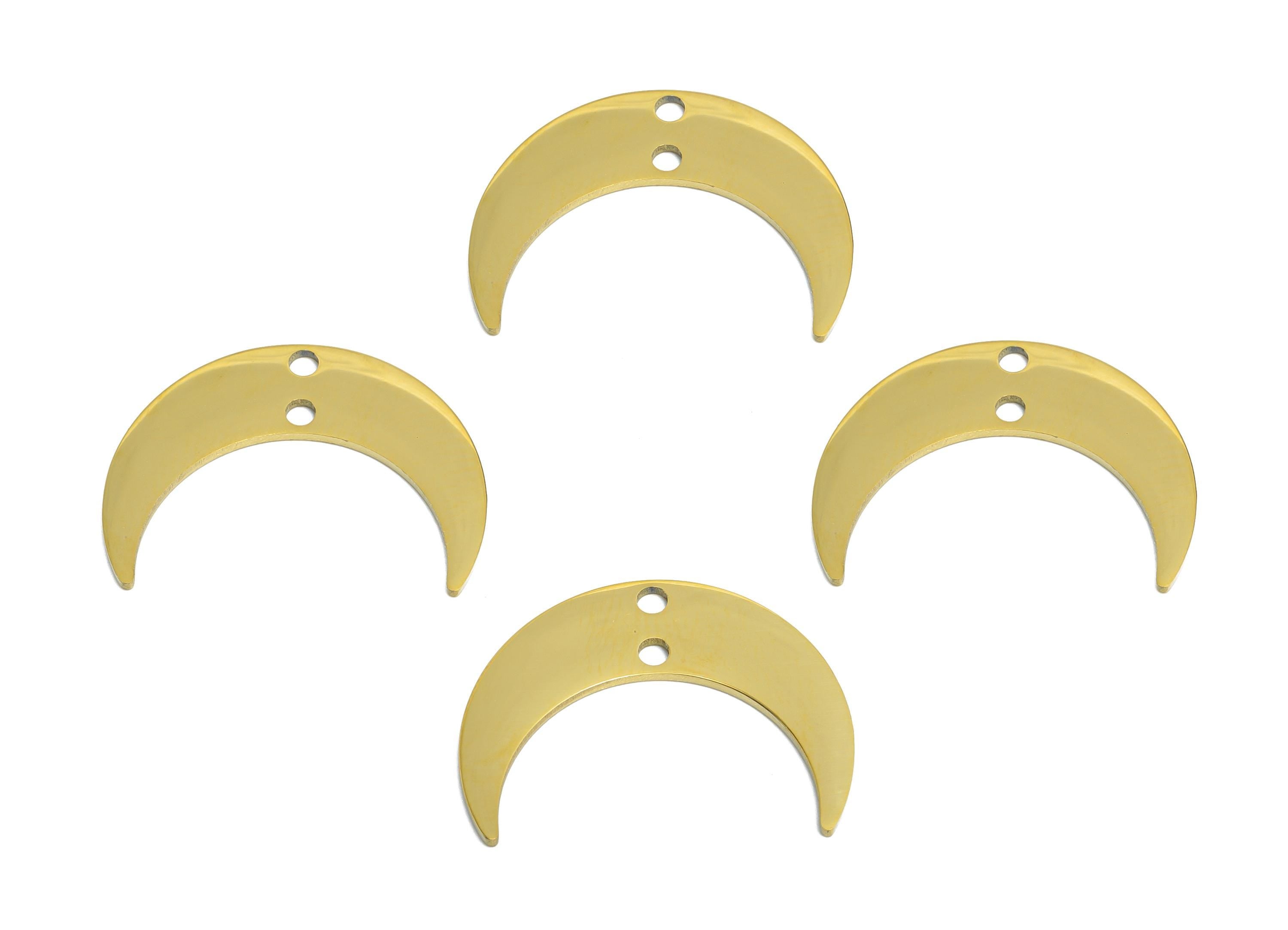 Stainless Steel Crescent Connector - Moon Jewelry Charm With Double Hole - Steel Moon Pendant - 18k Vacuum Gold Plating - 20x15x1mm -SS2607G