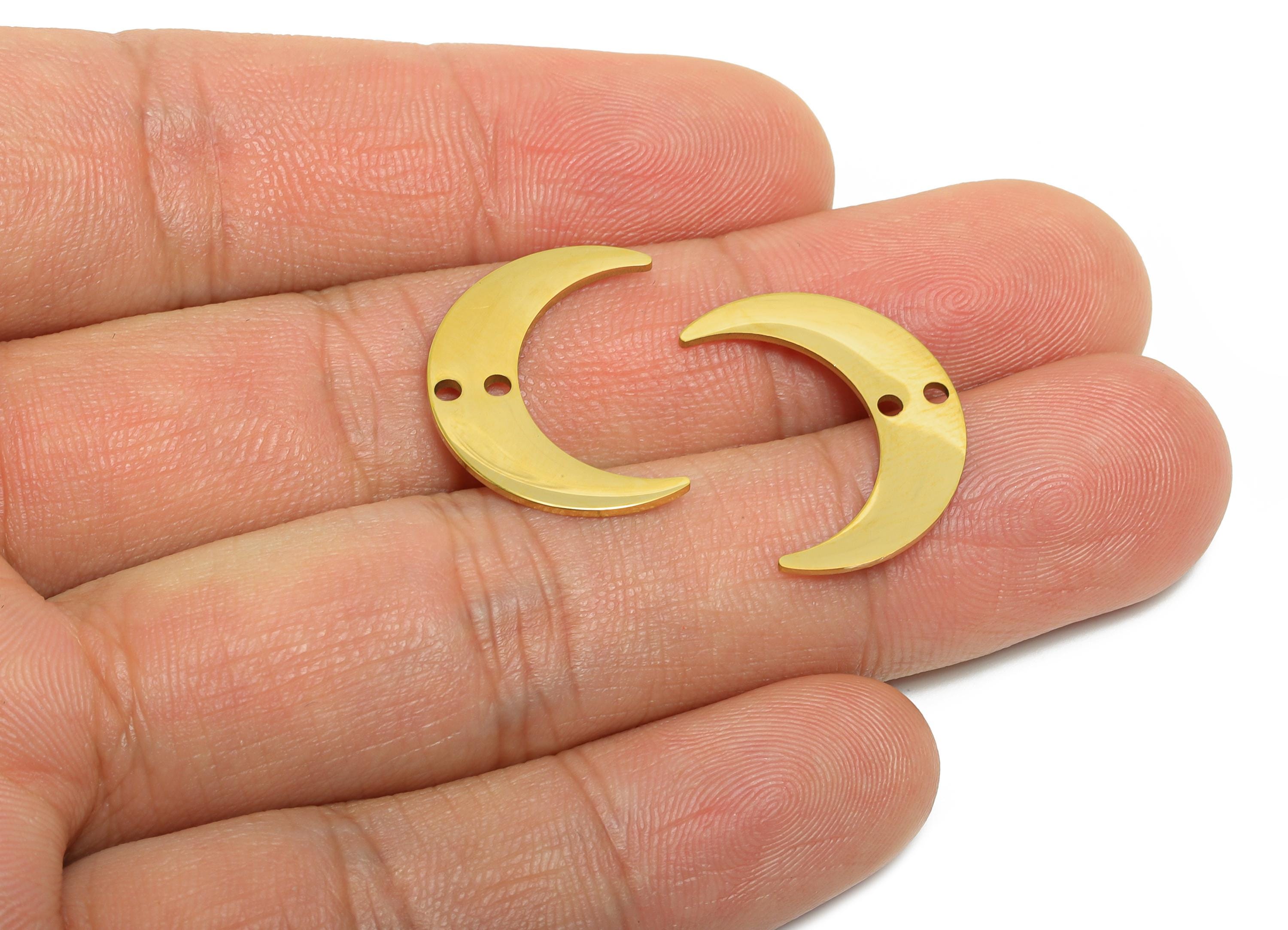 Stainless Steel Crescent Connector - Moon Jewelry Charm With Double Hole - Steel Moon Pendant - 18k Vacuum Gold Plating - 20x15x1mm -SS2607G