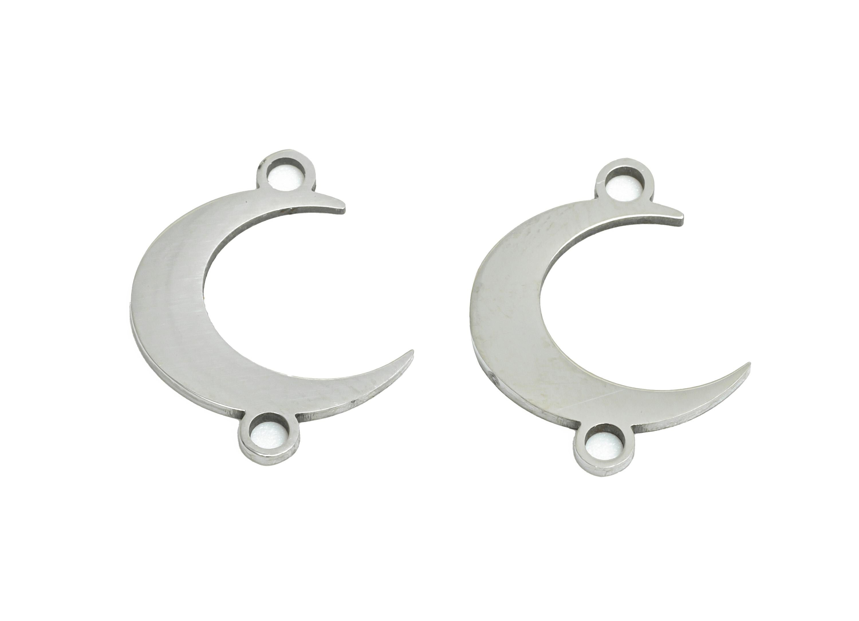 Stainless Steel Crescent Connector - Moon Jewelry Charm For Necklace - Steel Moon Necklace Charm -  Celestial Jewelry - 15x11x0.98mm -SS2642 - DOMEDBAZAAR