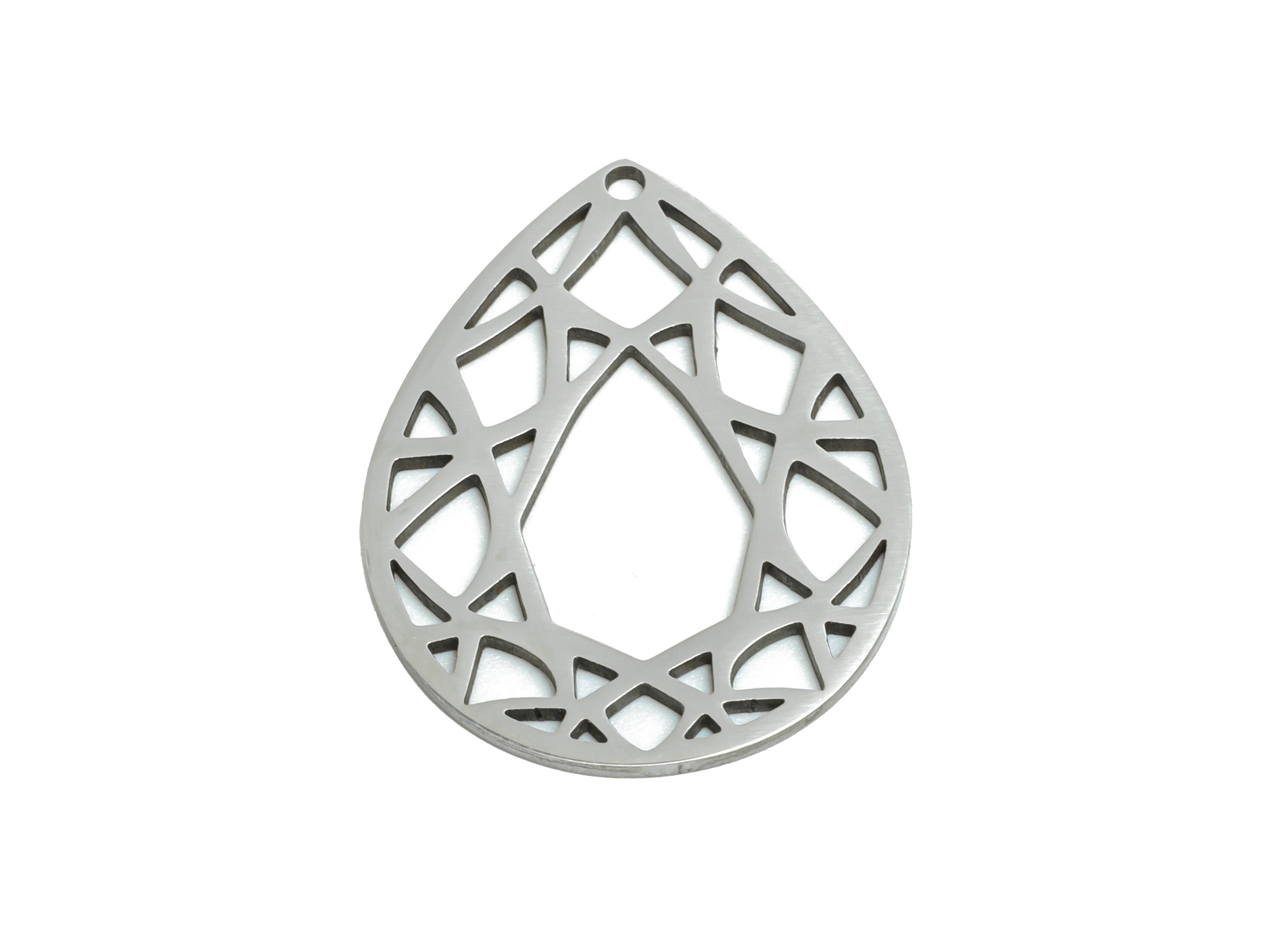 Steel Teardrop Charm - Stainless Steel Geometric Jewelry - Metal Hollow Jewelry Charm - DIY Jewelry Making Supplies - 24x19x0.98mm - SS2640 - DOMEDBAZAAR