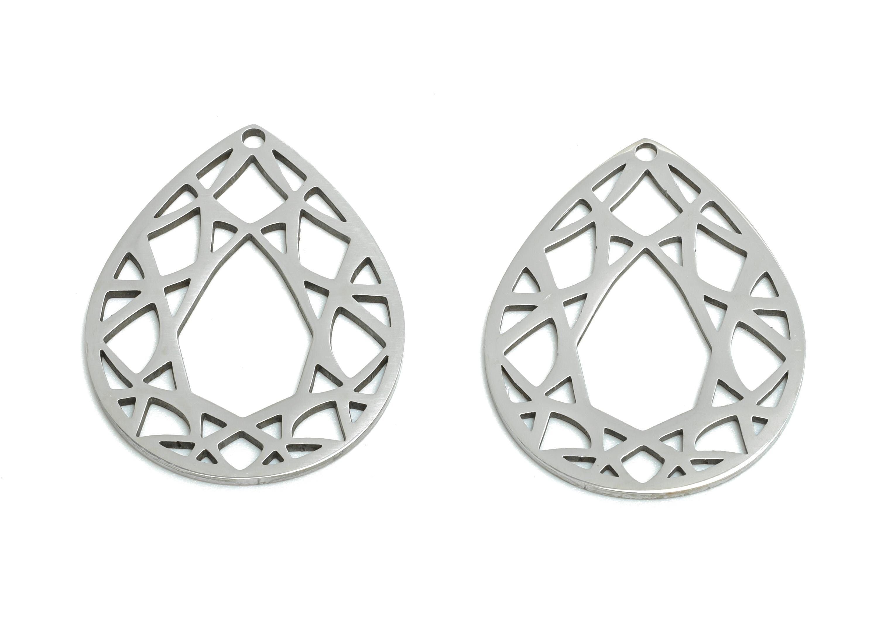 Steel Teardrop Charm - Stainless Steel Geometric Jewelry - Metal Hollow Jewelry Charm - DIY Jewelry Making Supplies - 24x19x0.98mm - SS2640 - DOMEDBAZAAR