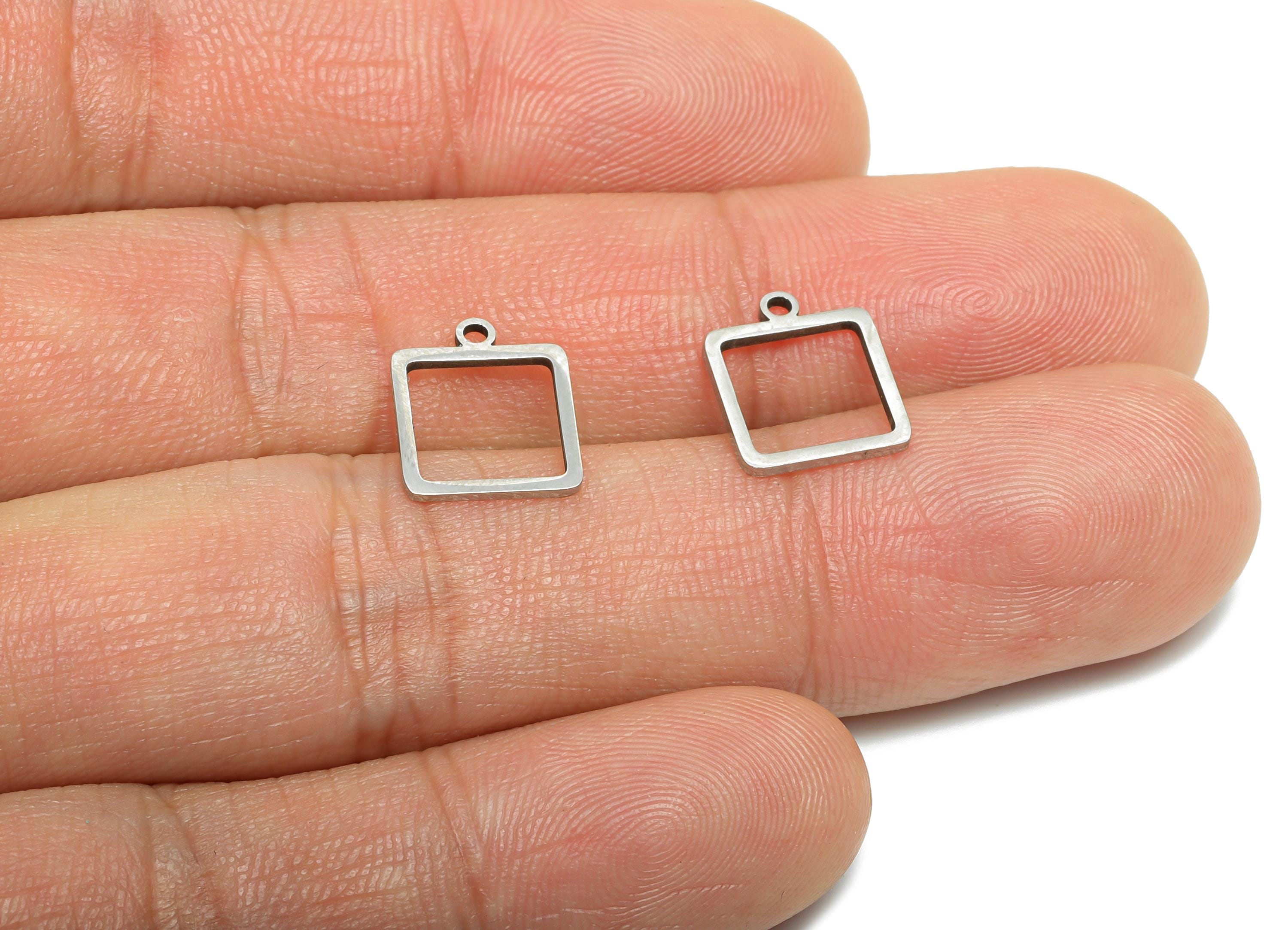 Steel Square Charm - Stainless Steel Geometric Jewelry - Metal Hollow Square Charm - DIY Bracelet Making Supplies - 11.8x9.8x0.98mm - SS2602 - DOMEDBAZAAR