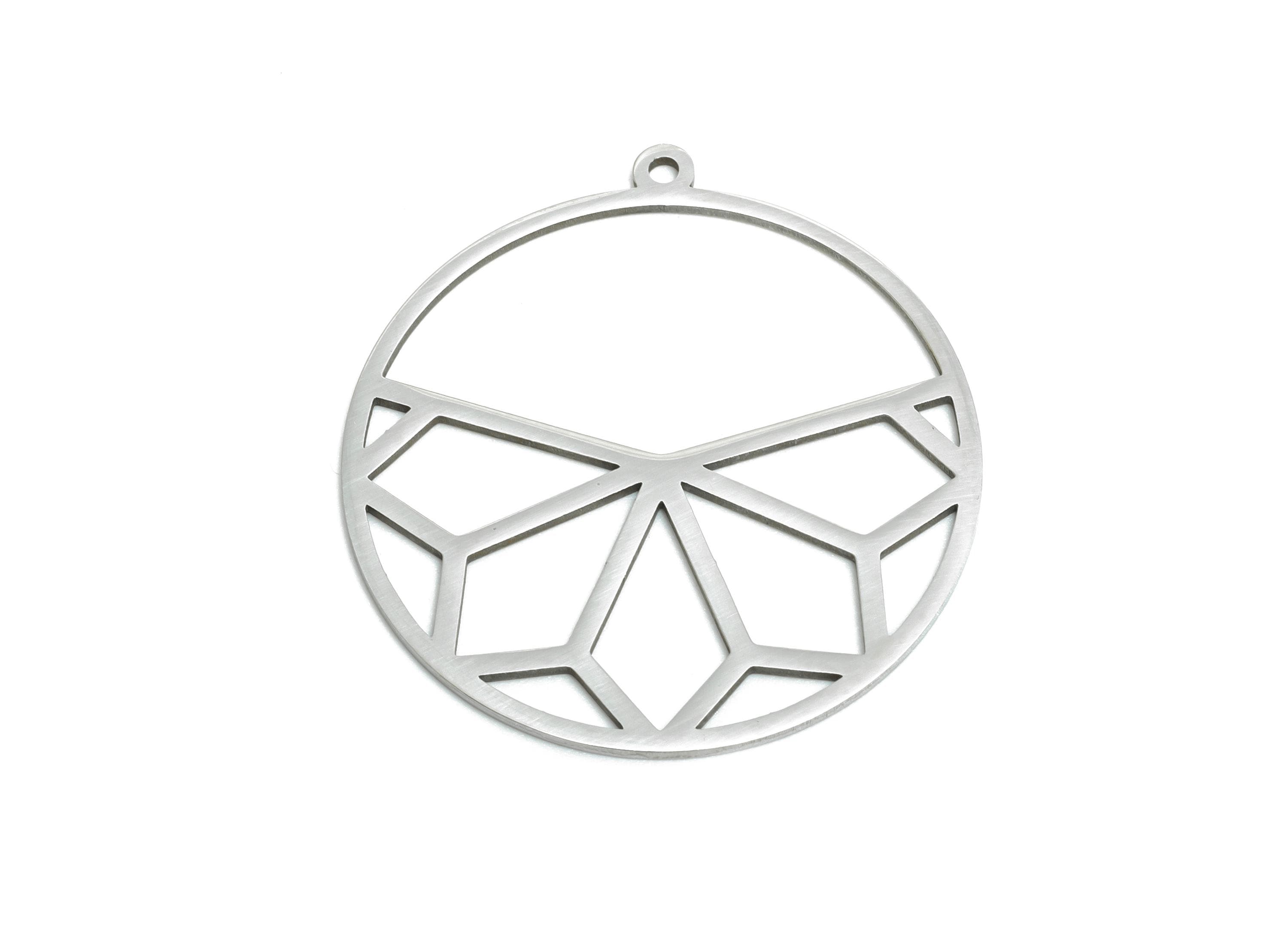 Steel Round Pendant - Abstract Artisan Necklace Charm - Hollow Geometric Jewelry Supply - DIY Jewelry Making - 32.37x30.16x0.98mm - SS2600 - DOMEDBAZAAR