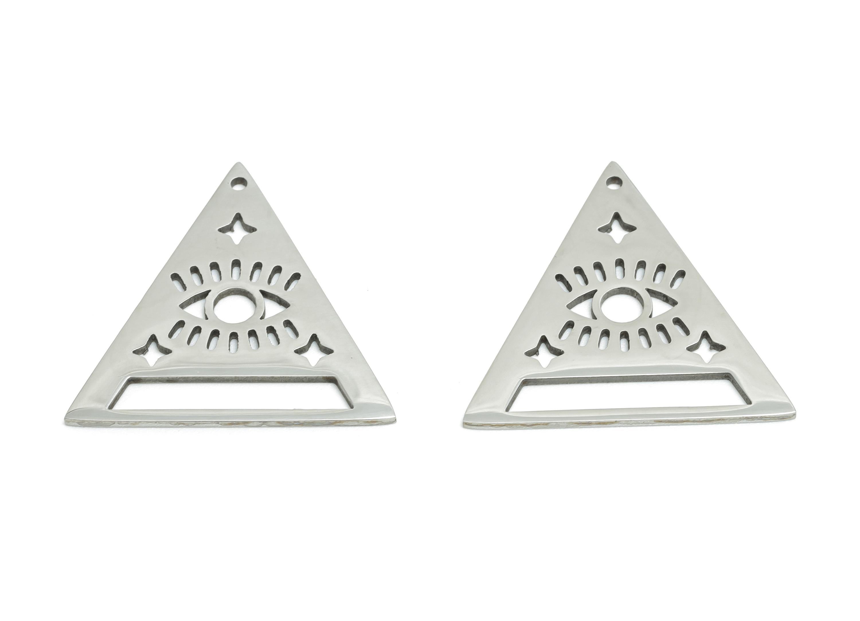 Steel Triangle Eye Pendant - Mystical All-Seeing Eye Jewelry - Symbolic Protection Jewelry - DIY Jewelry Making - 23.19x22.8x0.98mm - SS2596 - DOMEDBAZAAR