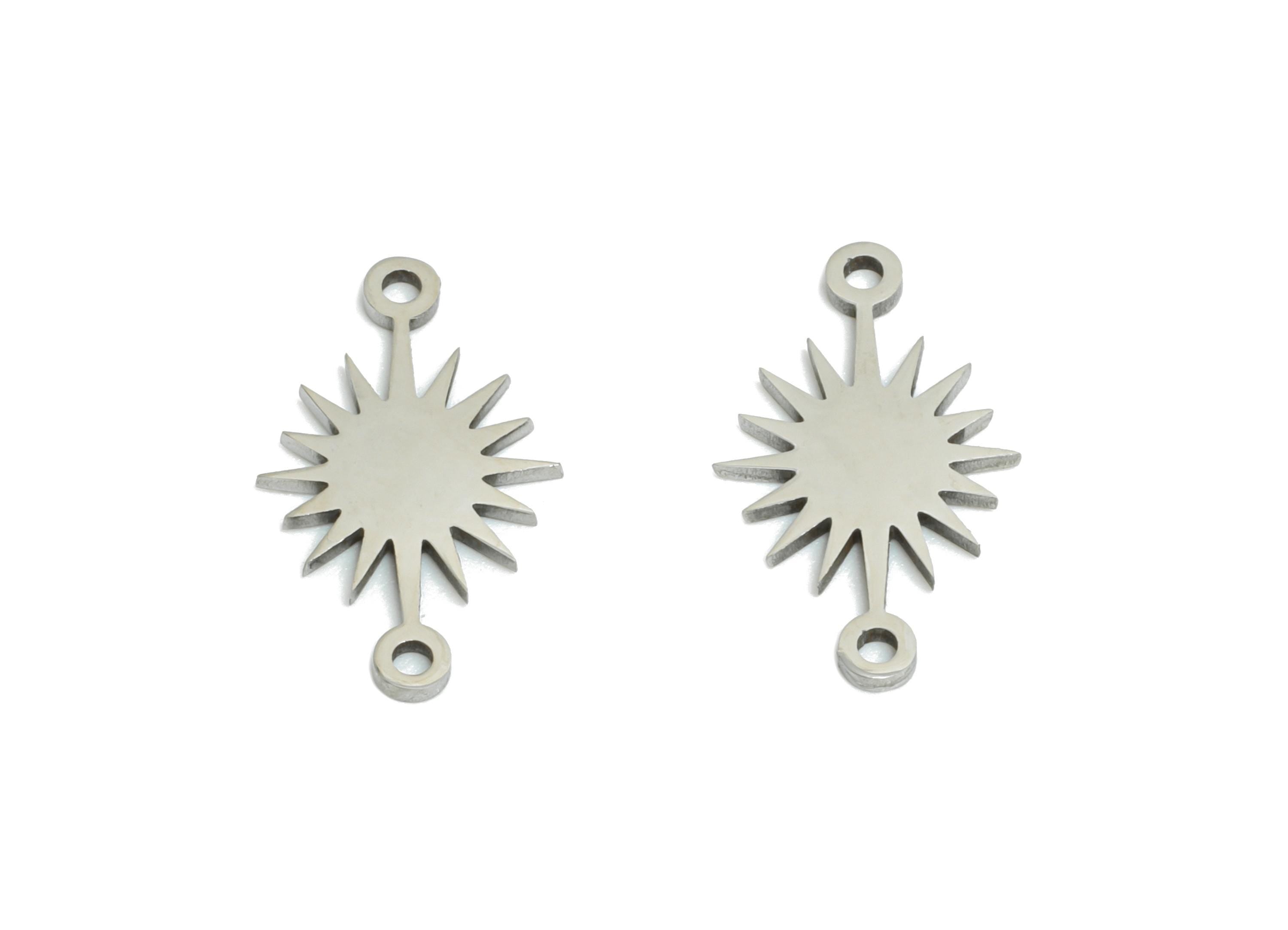 Steel Sunburst Connector - Boho Star Charm Connector - Celestial Jewelry Supply For Necklace - Stainless Steel Charm - 15x9x0.98mm - SS2473 - DOMEDBAZAAR