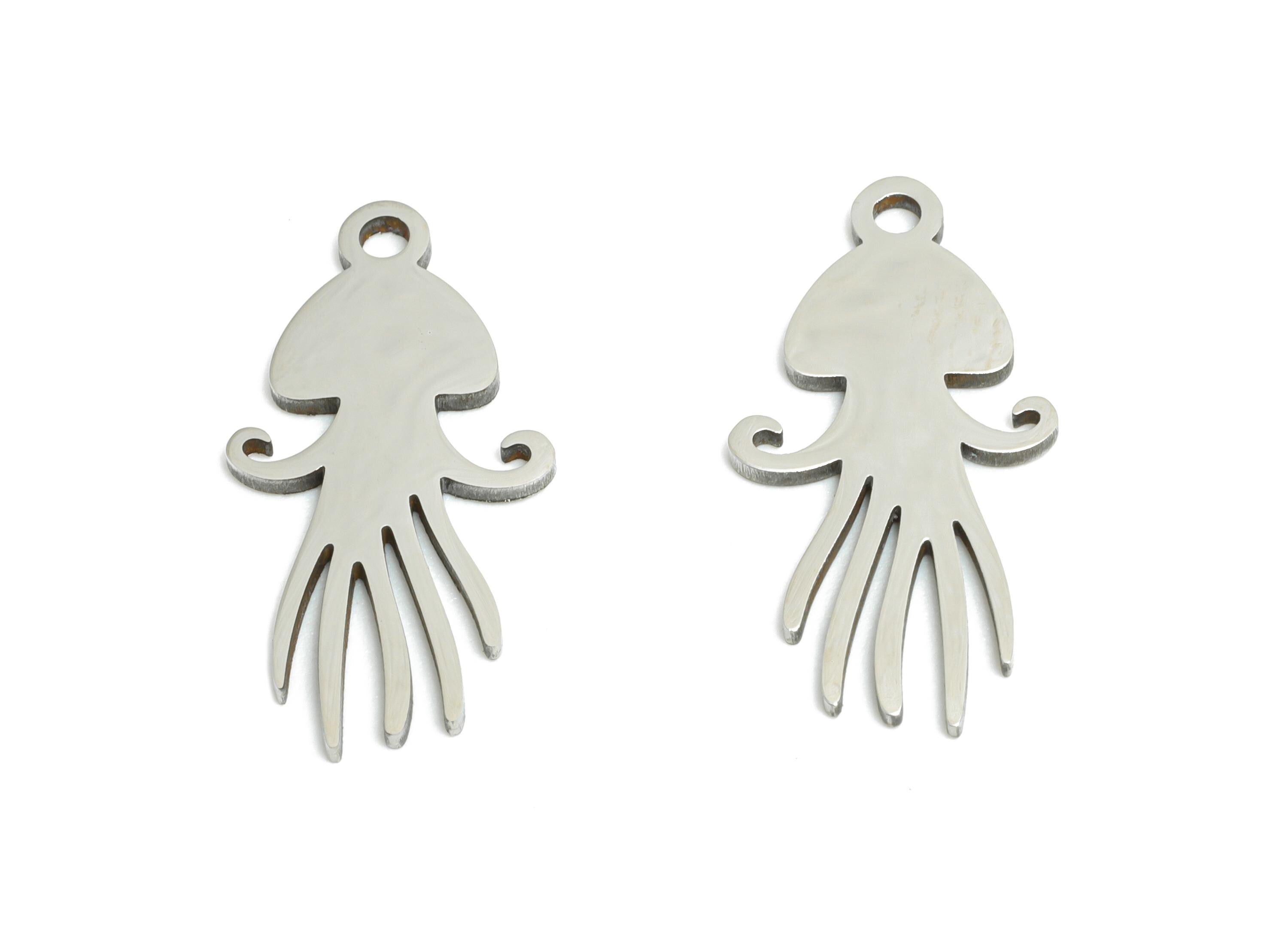 Steel Jellyfish Pendant - Steel Marine Leaf Charm - Laser Cut Boho Ocean Charm - Minimalist Stainless Steel Charm - 19.6x19x0.98mm - SS2427 - DOMEDBAZAAR