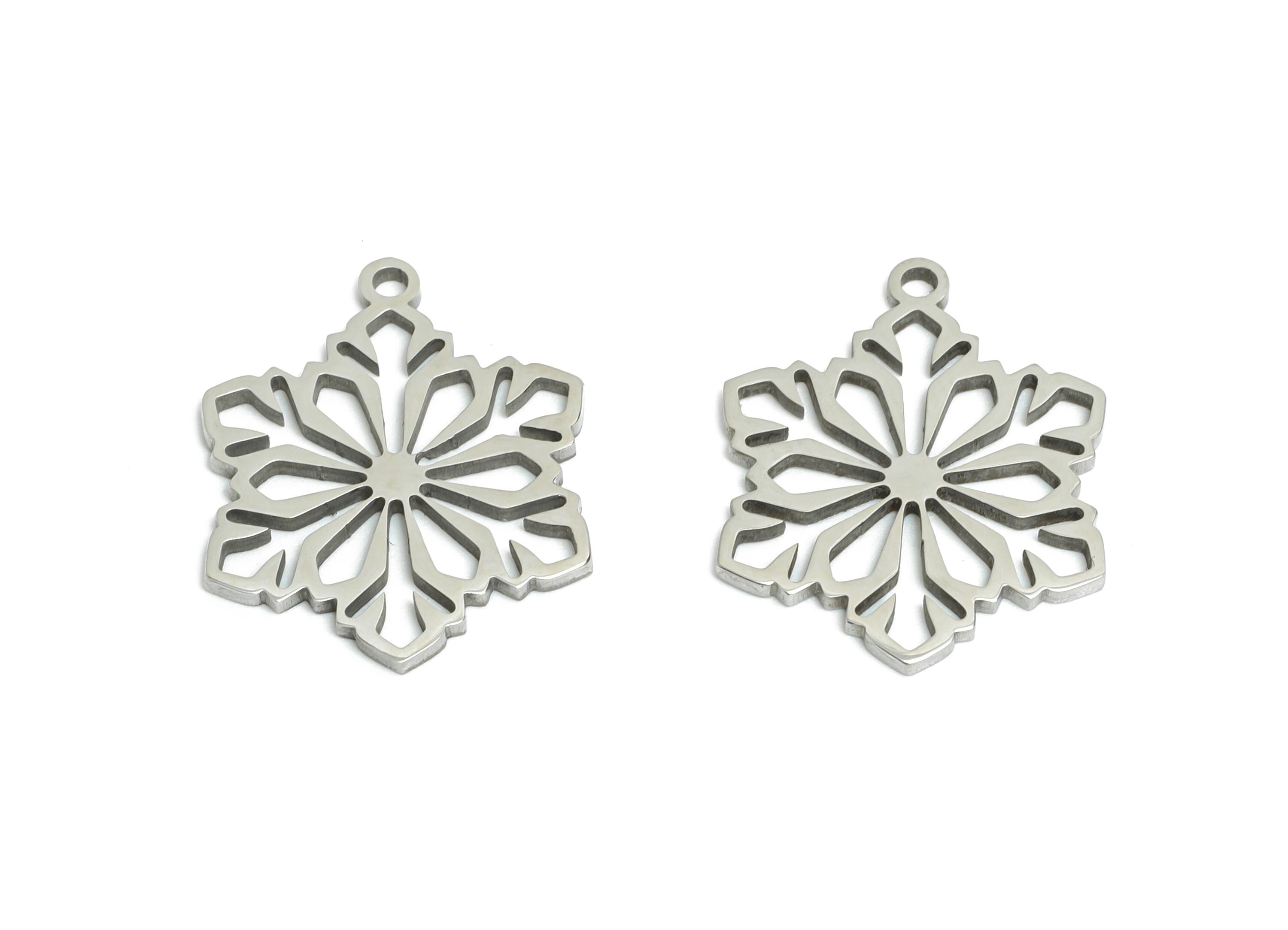 Steel Snowflake Charm - Boho Hollow Floral Earring Charm - Whimsical Charm For Necklace - Stainless Steel Charm - 17x14x0.98mm - SS2453 - DOMEDBAZAAR