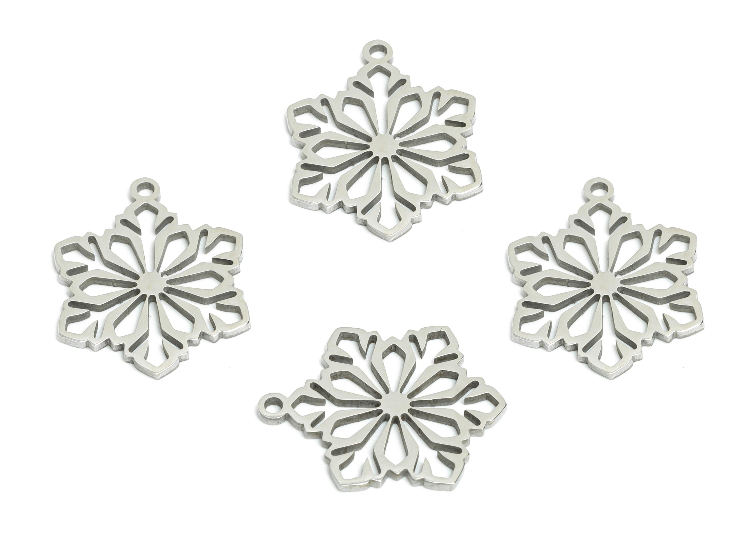 Steel Snowflake Charm - Boho Hollow Floral Earring Charm - Whimsical Charm For Necklace - Stainless Steel Charm - 17x14x0.98mm - SS2453 - DOMEDBAZAAR