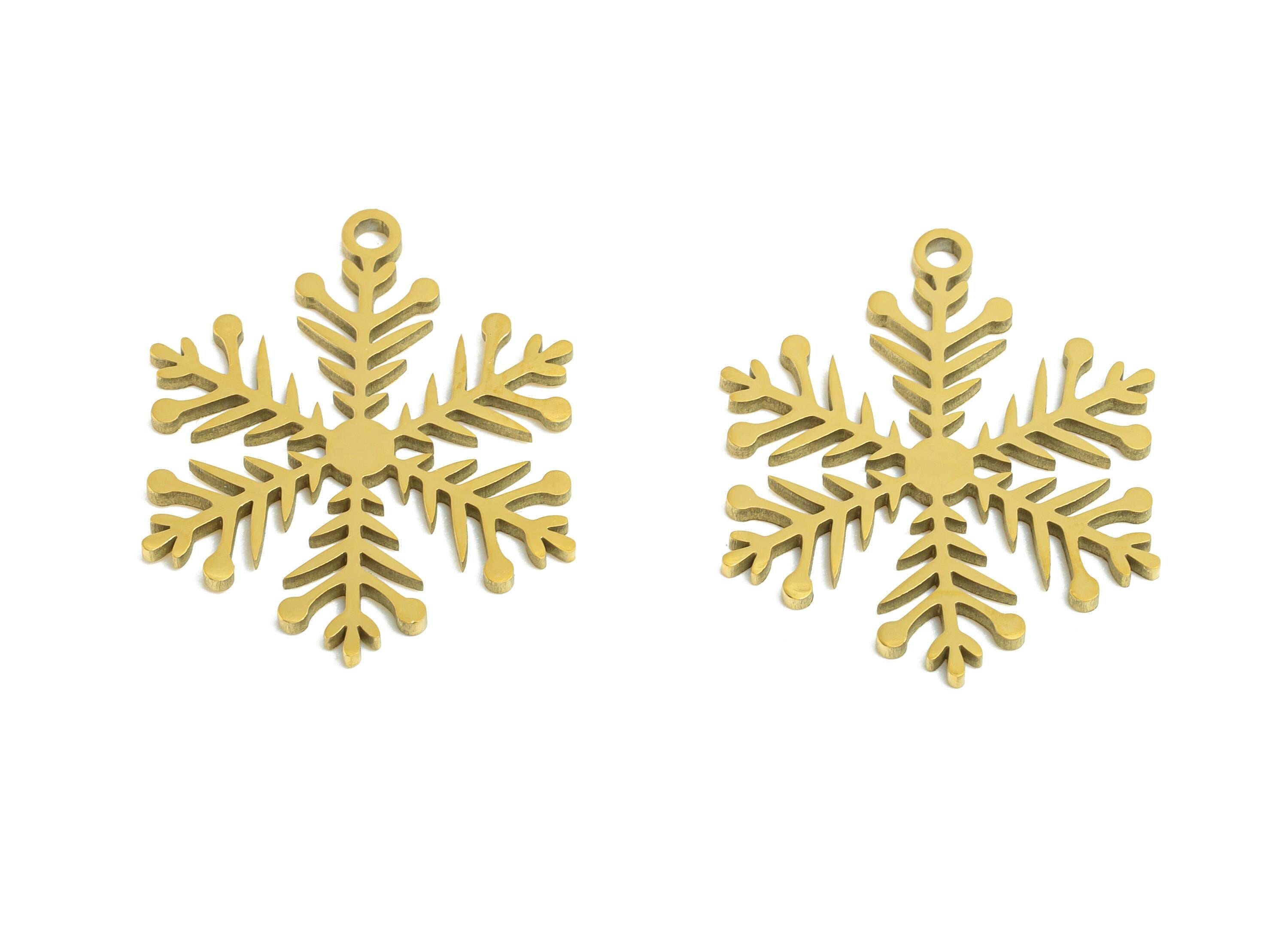 Steel Snowflake Charm - DIY Craft Snowflake Component - Winter Holiday Jewelry Charms - 18K Real Vacuum Plated - 19.8x16.22x0.98mm - SS2486G - DOMEDBAZAAR
