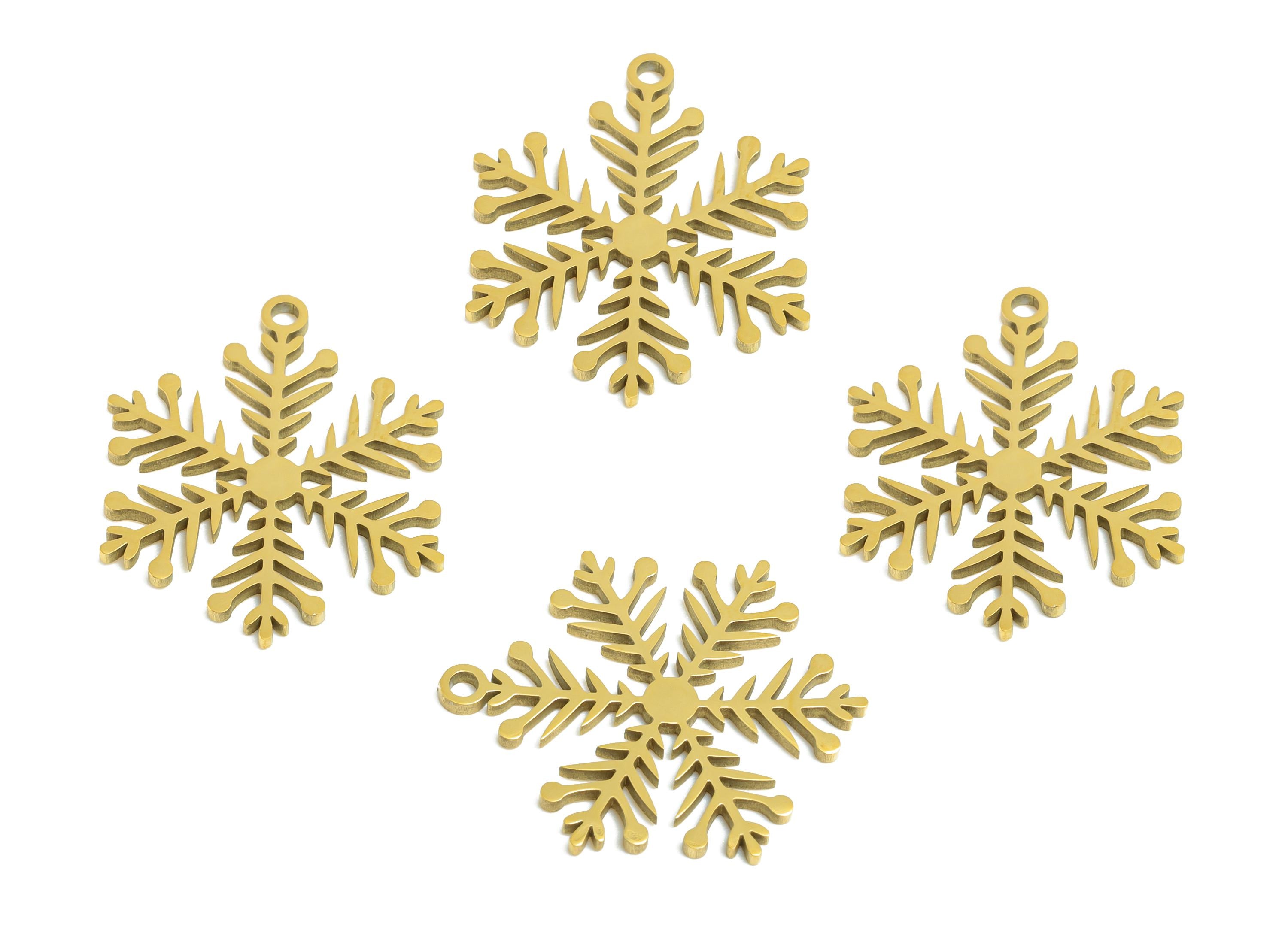 Steel Snowflake Charm - DIY Craft Snowflake Component - Winter Holiday Jewelry Charms - 18K Real Vacuum Plated - 19.8x16.22x0.98mm - SS2486G - DOMEDBAZAAR