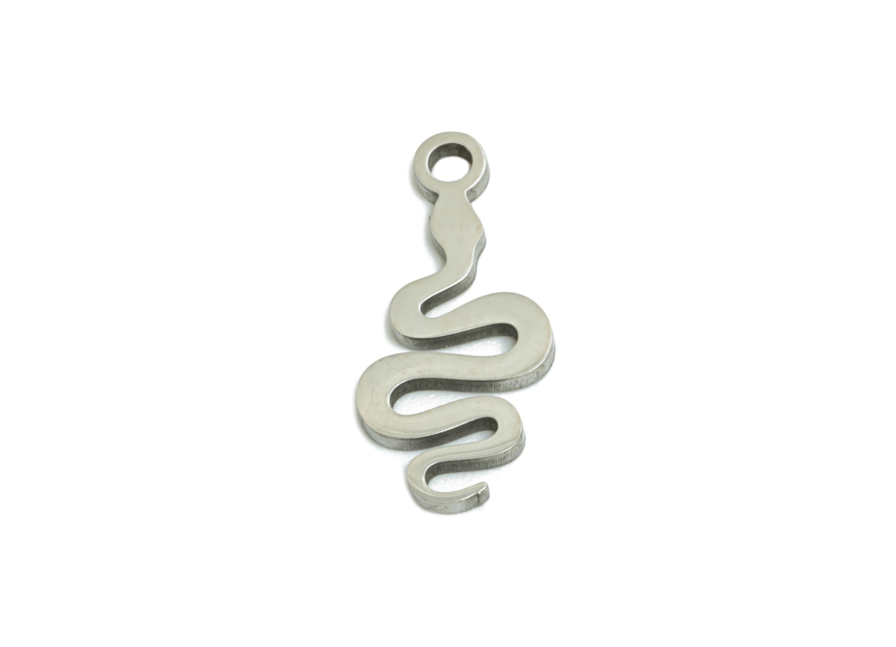 Stainless Steel Snake Charms - Modern Minimalist Snake Pendant for Bracelet - Protective Serpent Symbol Charm - 14.84x6.33x0.98mm - SS2485 - DOMEDBAZAAR