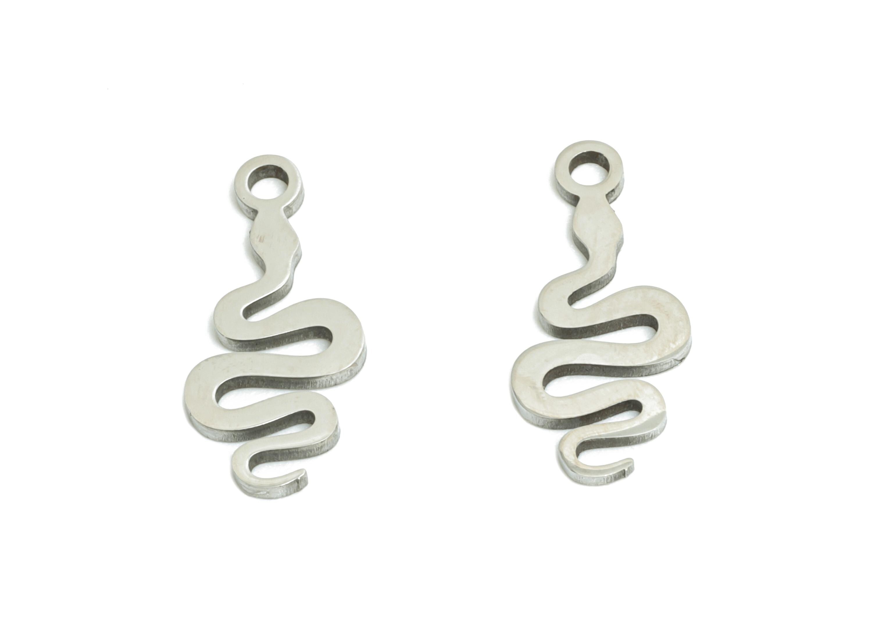Stainless Steel Snake Charms - Modern Minimalist Snake Pendant for Bracelet - Protective Serpent Symbol Charm - 14.84x6.33x0.98mm - SS2485 - DOMEDBAZAAR