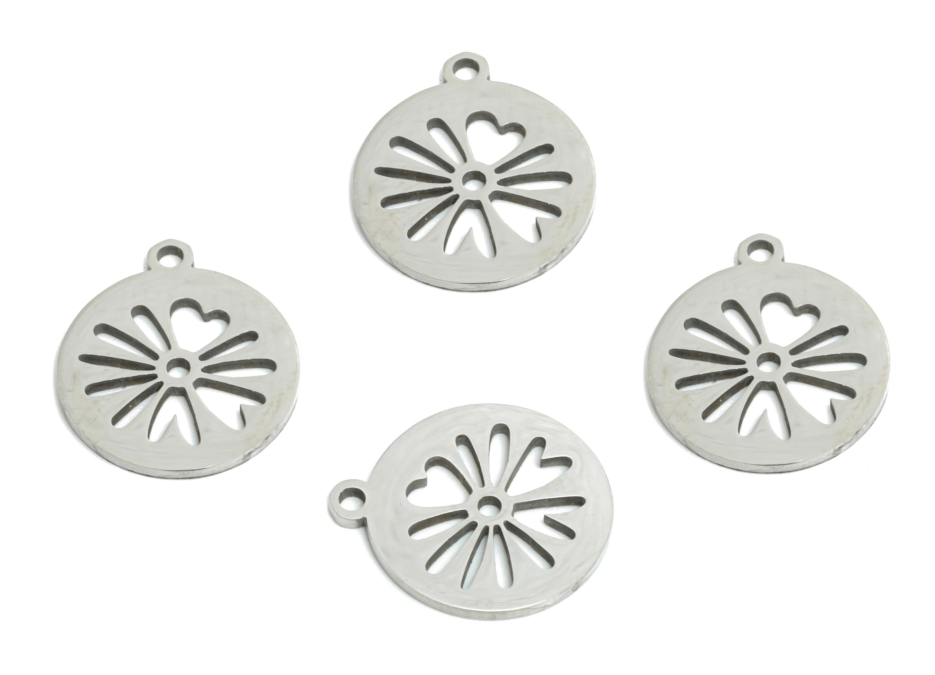 Steel Flower Charm - Boho Hollow Floral Earring Charm - Whimsical Charm For Necklace - Stainless Steel Charm - 14x12x0.98mm - SS2466 - DOMEDBAZAAR