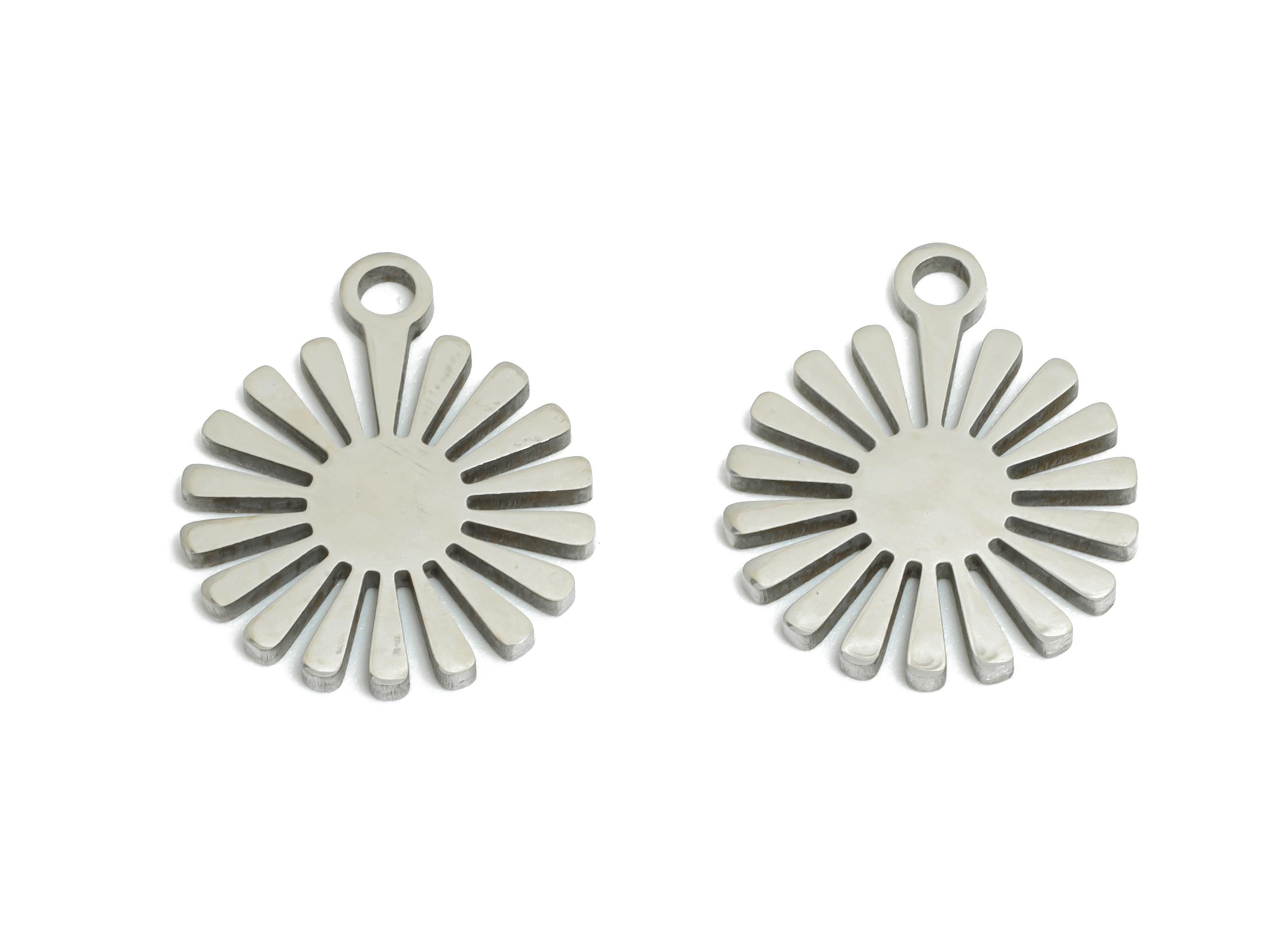 Steel Sun Earring Charm - Boho Sunshine Earring Charm - Sleek Flower Charm For Necklace - Stainless Steel Charm - 14x12x0.98mm - SS2441 - DOMEDBAZAAR