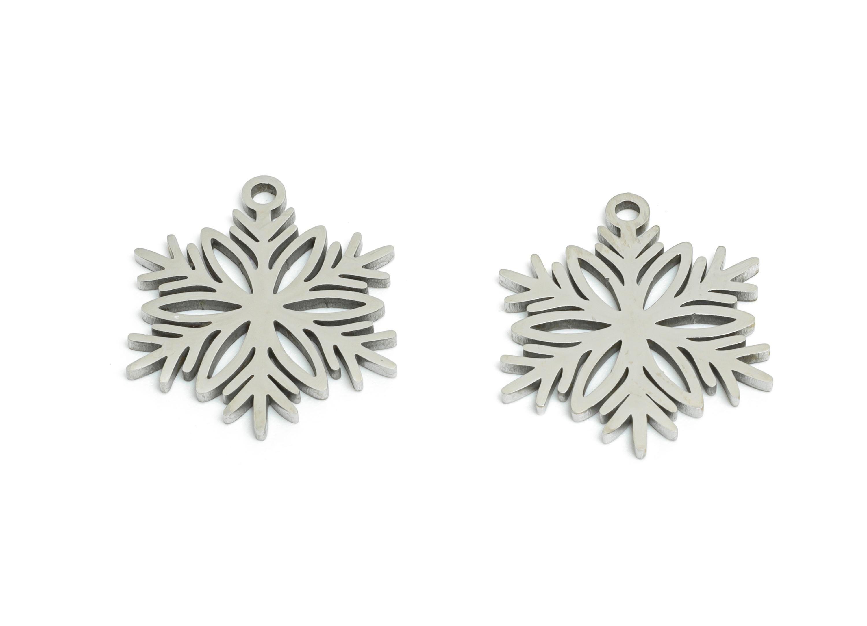 Steel Snowflake Charms - DIY Craft Snowflake Component - Winter Holiday Jewelry Charms - Steel Jewelry Finding - 15.8x13.57x0.98mm - SS2478 - DOMEDBAZAAR