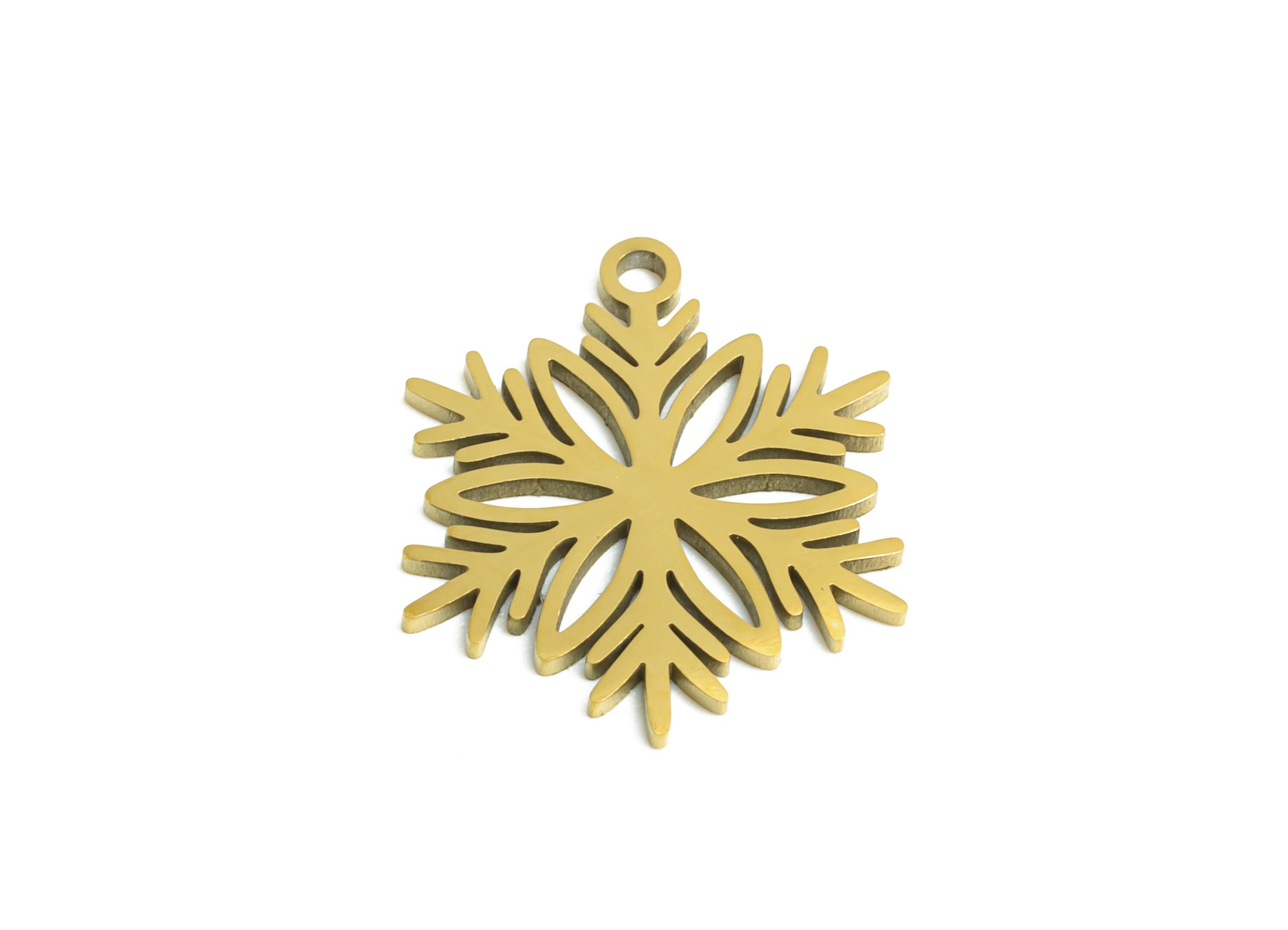 Steel Snowflake Charms - DIY Craft Snowflake Component - Winter Holiday Jewelry Charm - 18K Real Vacuum Plated - 15.8x13.57x0.98mm - SS2478G - DOMEDBAZAAR