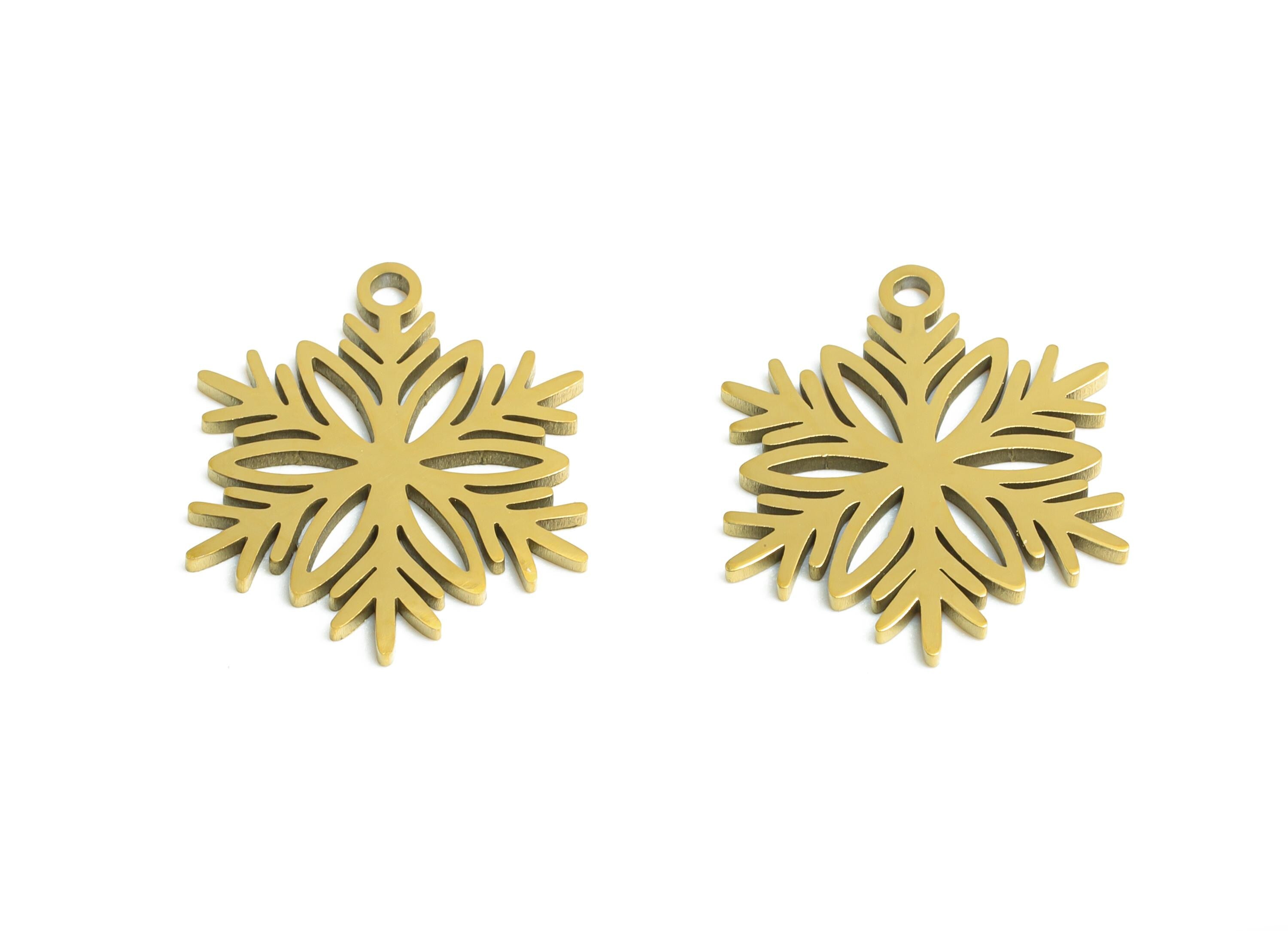 Steel Snowflake Charms - DIY Craft Snowflake Component - Winter Holiday Jewelry Charm - 18K Real Vacuum Plated - 15.8x13.57x0.98mm - SS2478G - DOMEDBAZAAR