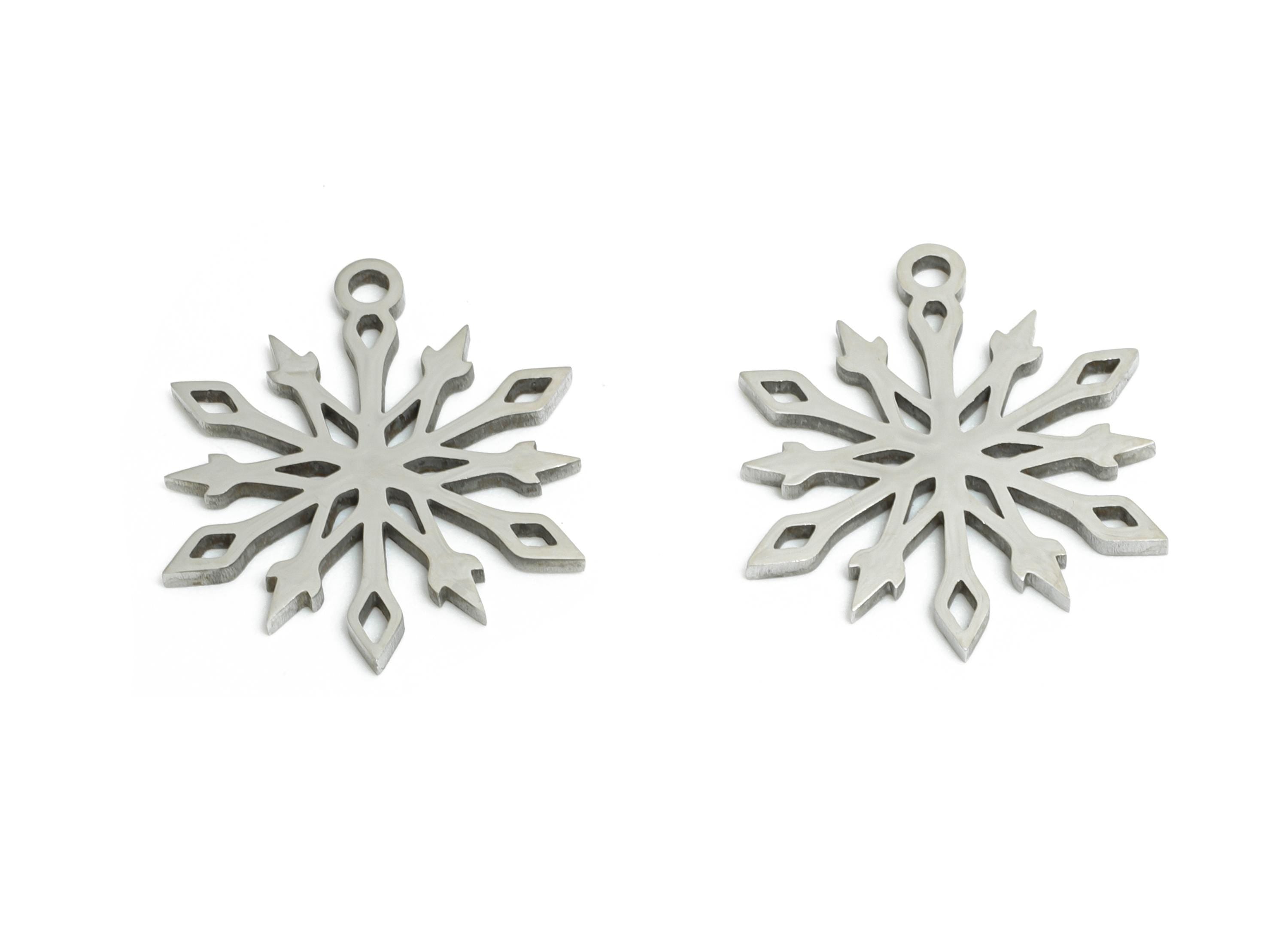 Steel Snowflake Charms - DIY Craft Snowflake Component - Winter Holiday Jewelry Charms - Steel Jewelry Finding - 15x15x0.98mm - SS2423 - DOMEDBAZAAR