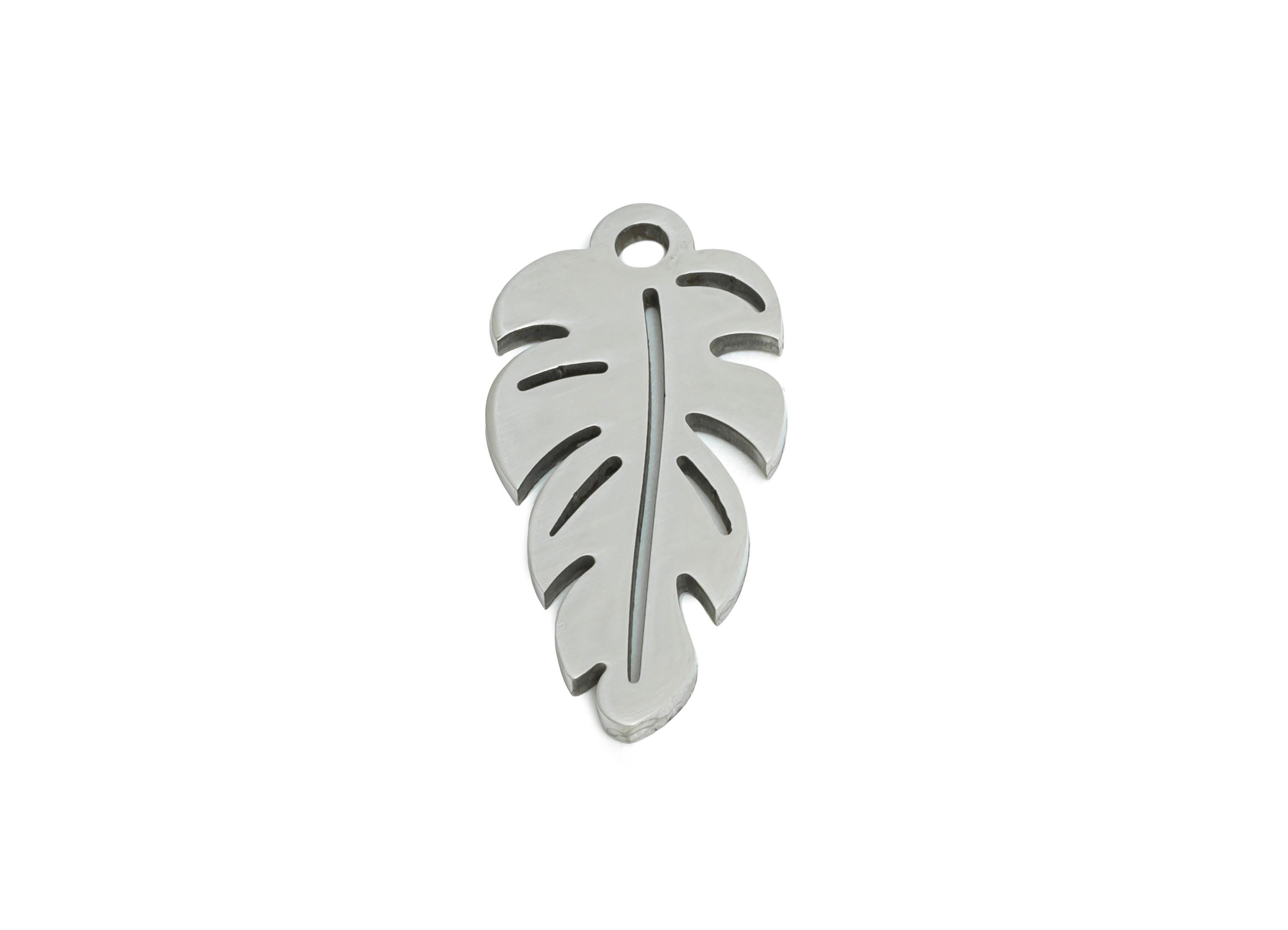 Steel Monstera Leaf Charm - DIY Craft Tropical Leaf Charm - Botanical Jewelry Component - Steel Jewelry Finding - 17x8x0.98mm - SS2469 - DOMEDBAZAAR