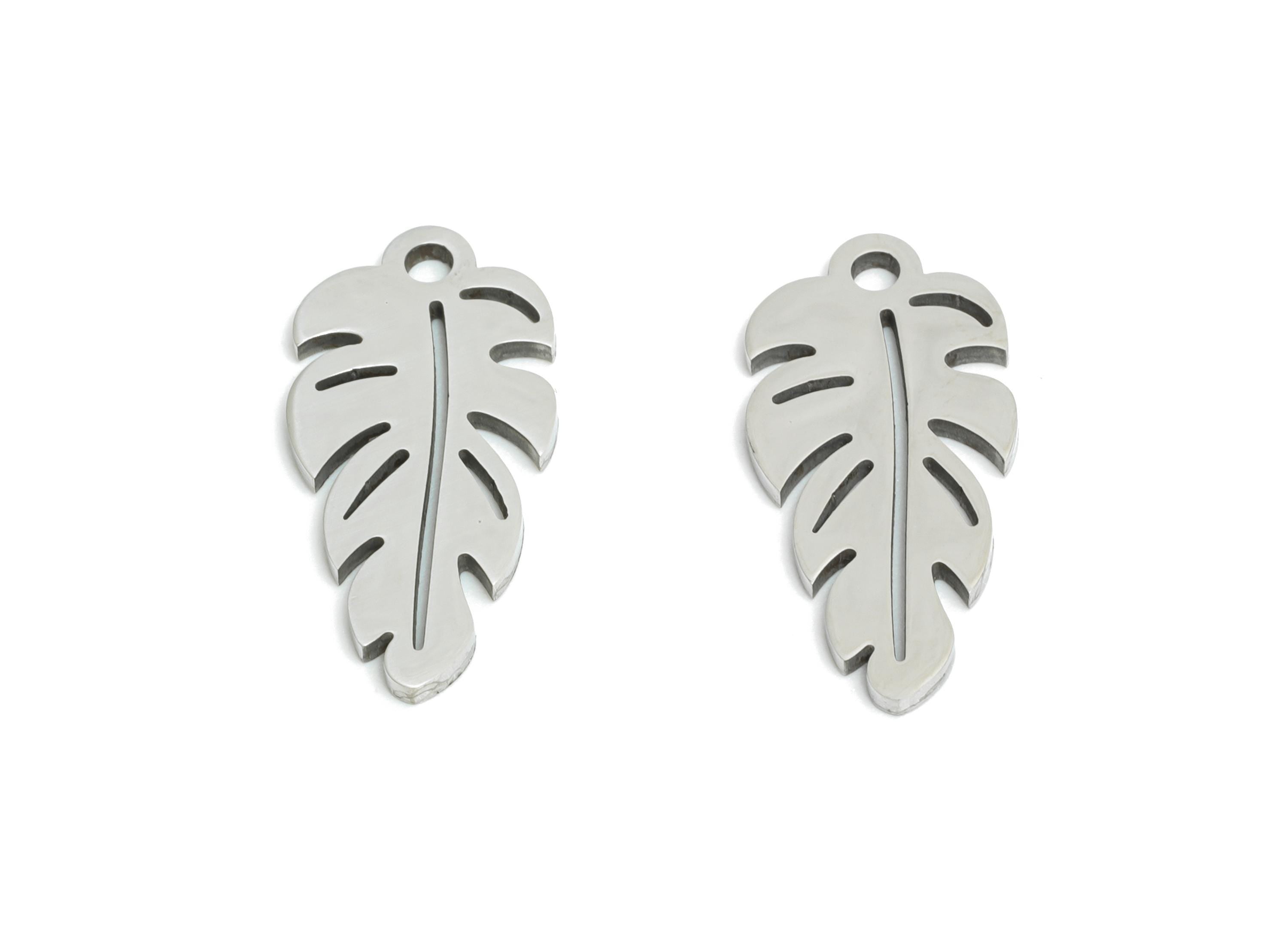 Steel Monstera Leaf Charm - DIY Craft Tropical Leaf Charm - Botanical Jewelry Component - Steel Jewelry Finding - 17x8x0.98mm - SS2469 - DOMEDBAZAAR