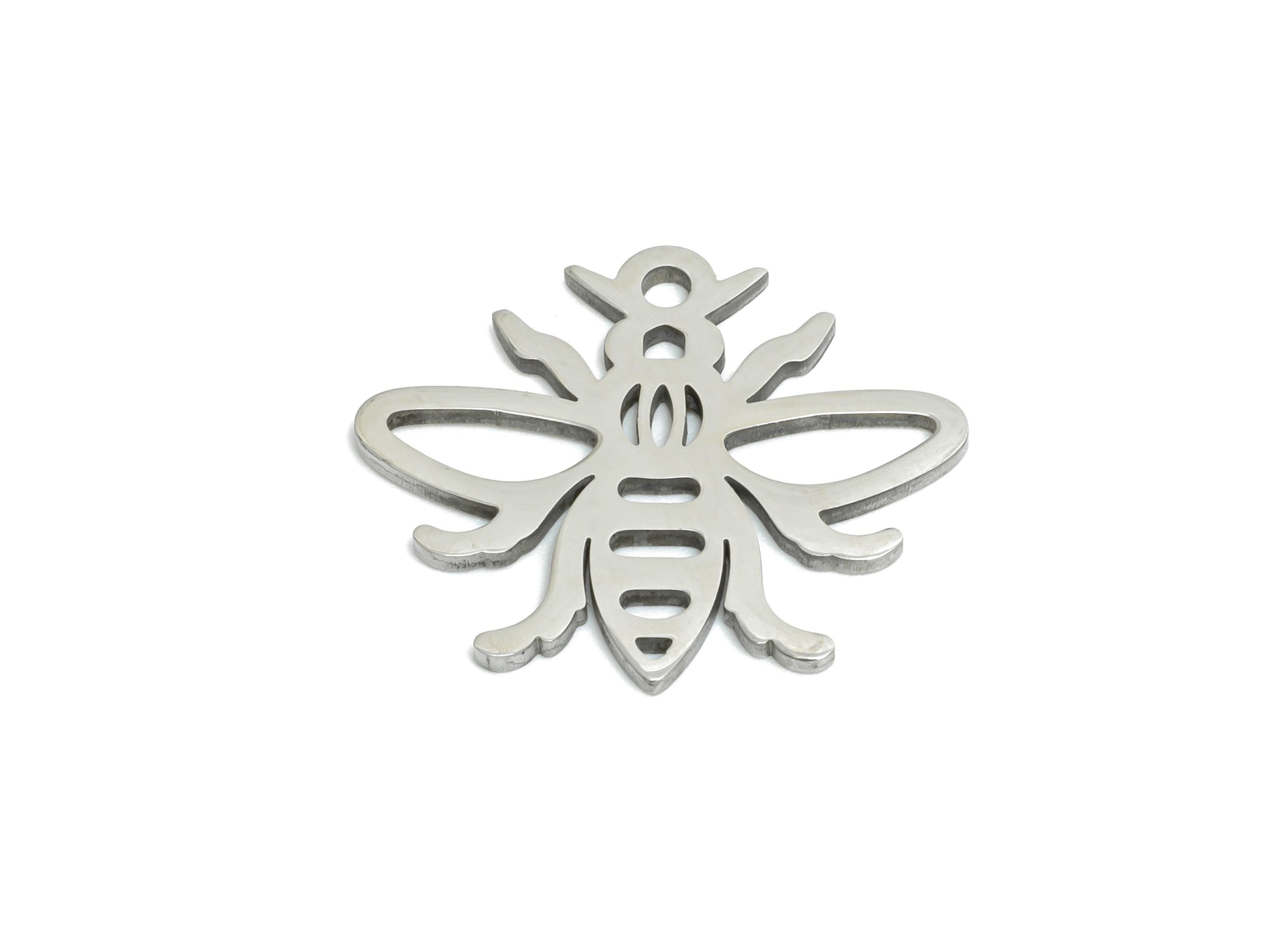 Stainless Steel Bee Charm - Minimalist Insect Pendant - DIY Craft Bumblebee Component - Nature-Inspired Jewelry - 19.8x16.75x0.98mm - SS2494 - DOMEDBAZAAR