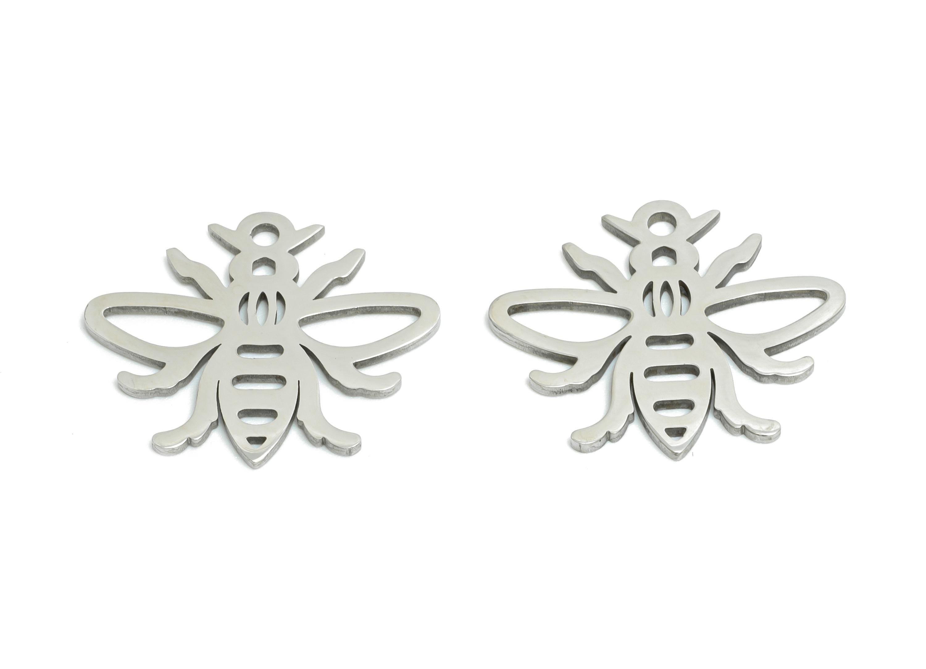 Stainless Steel Bee Charm - Minimalist Insect Pendant - DIY Craft Bumblebee Component - Nature-Inspired Jewelry - 19.8x16.75x0.98mm - SS2494 - DOMEDBAZAAR