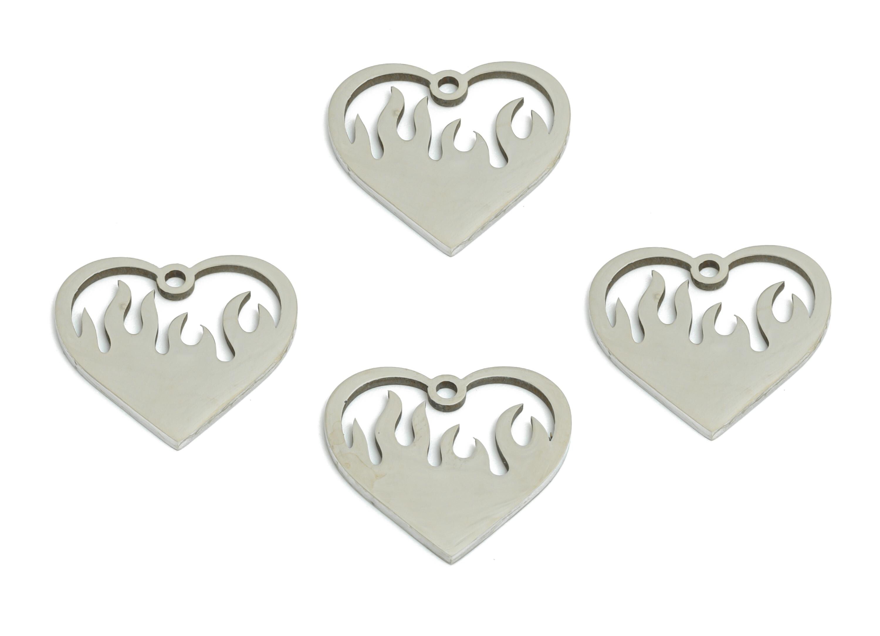 Steel Flaming Heart Charm - DIY Craft Burning Heart Charm - Fire Heart Necklace Component - Steel Jewelry Finding - 14x14x0.98mm - SS2462 - DOMEDBAZAAR