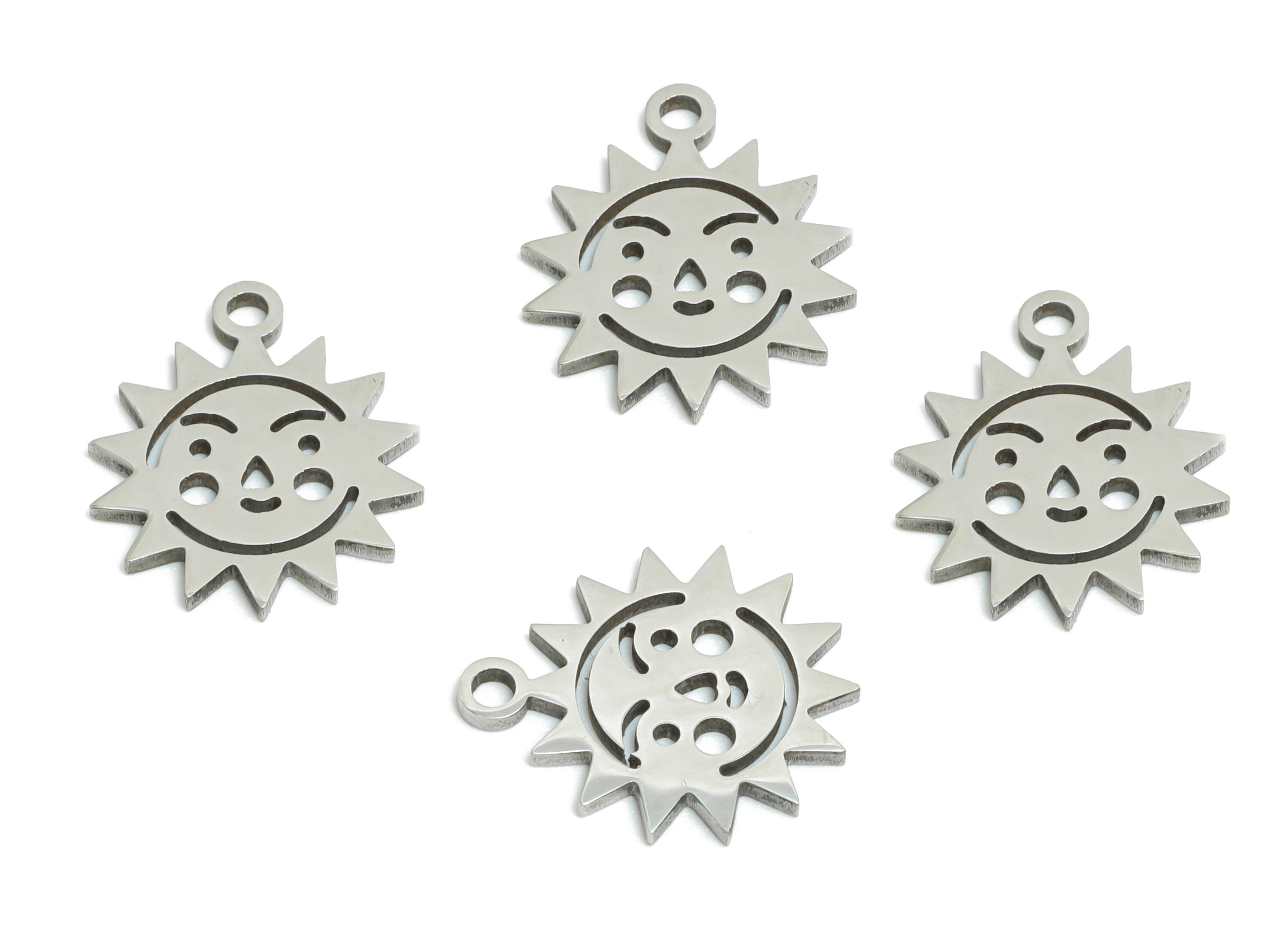 Celestial Sun Face Charm - Steel Boho Sun Pendant for Bracelet - Cute Metal Sun DIY Jewelry Making - Steel Finding - 13.77x11x0.98mm -SS2474 - DOMEDBAZAAR