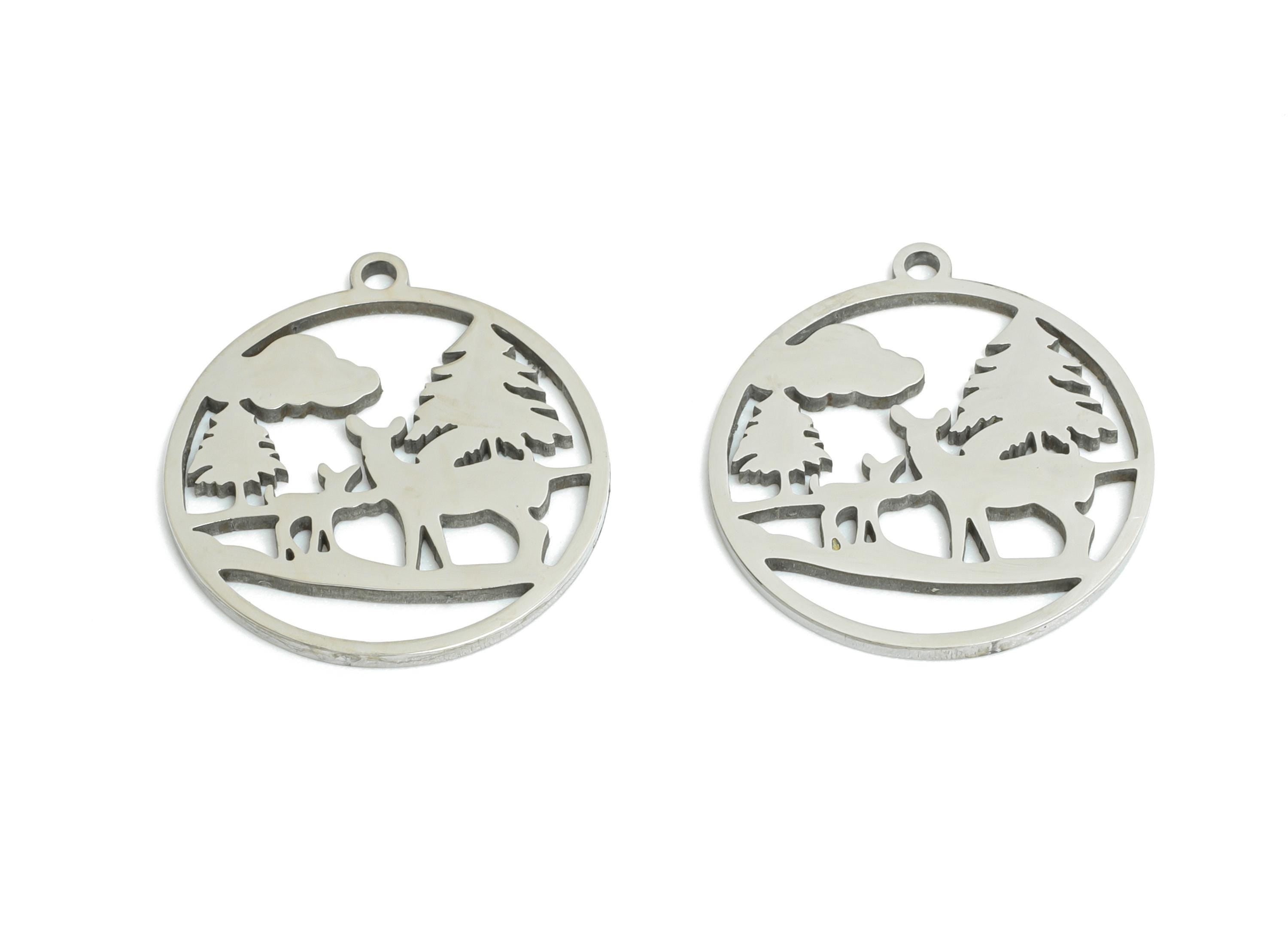 Stainless Steel Deer Pendant - Forest Animal Charm - Stainless Steel Deer Pendant - Wildlife Pendant for Necklace - 17x16x0.98mm - SS2505 - DOMEDBAZAAR
