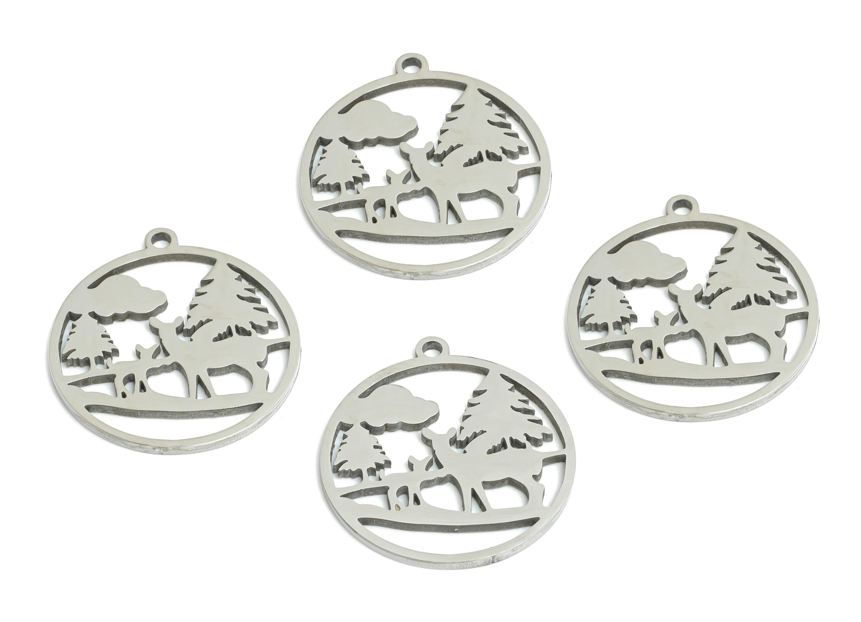 Stainless Steel Deer Pendant - Forest Animal Charm - Stainless Steel Deer Pendant - Wildlife Pendant for Necklace - 17x16x0.98mm - SS2505 - DOMEDBAZAAR