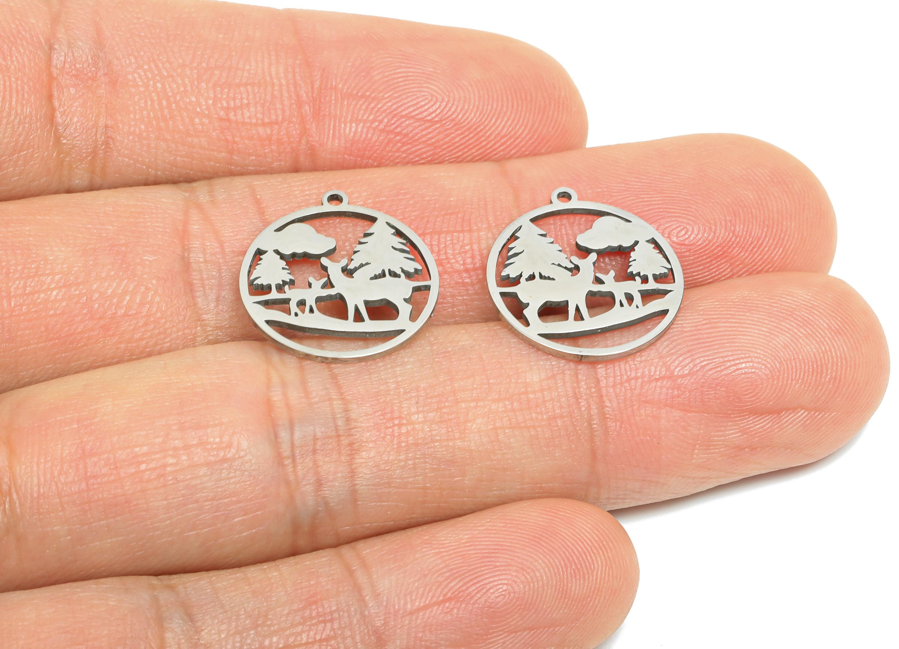 Stainless Steel Deer Pendant - Forest Animal Charm - Stainless Steel Deer Pendant - Wildlife Pendant for Necklace - 17x16x0.98mm - SS2505 - DOMEDBAZAAR